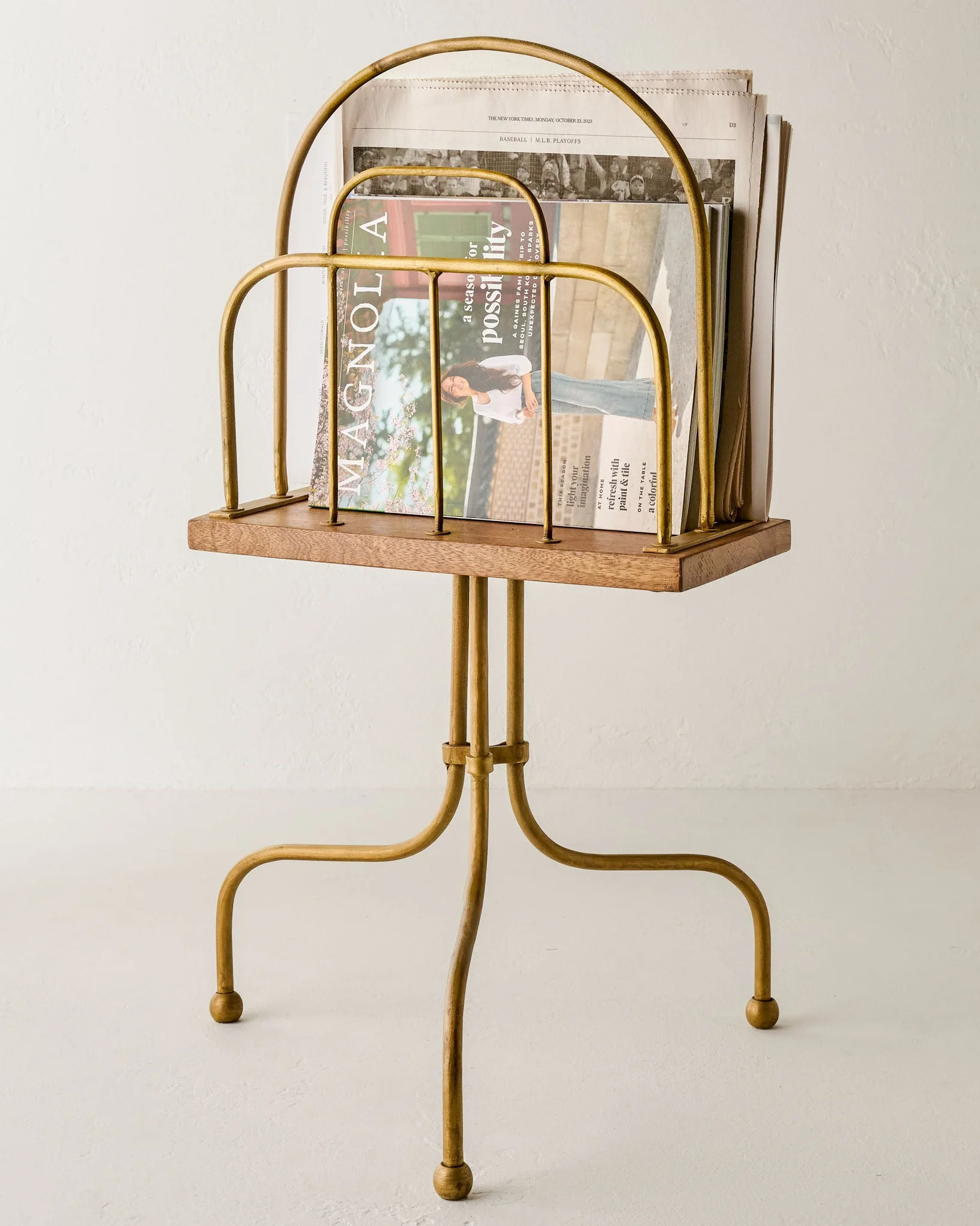 Antique Brass and Wood Media Stand - Image 2