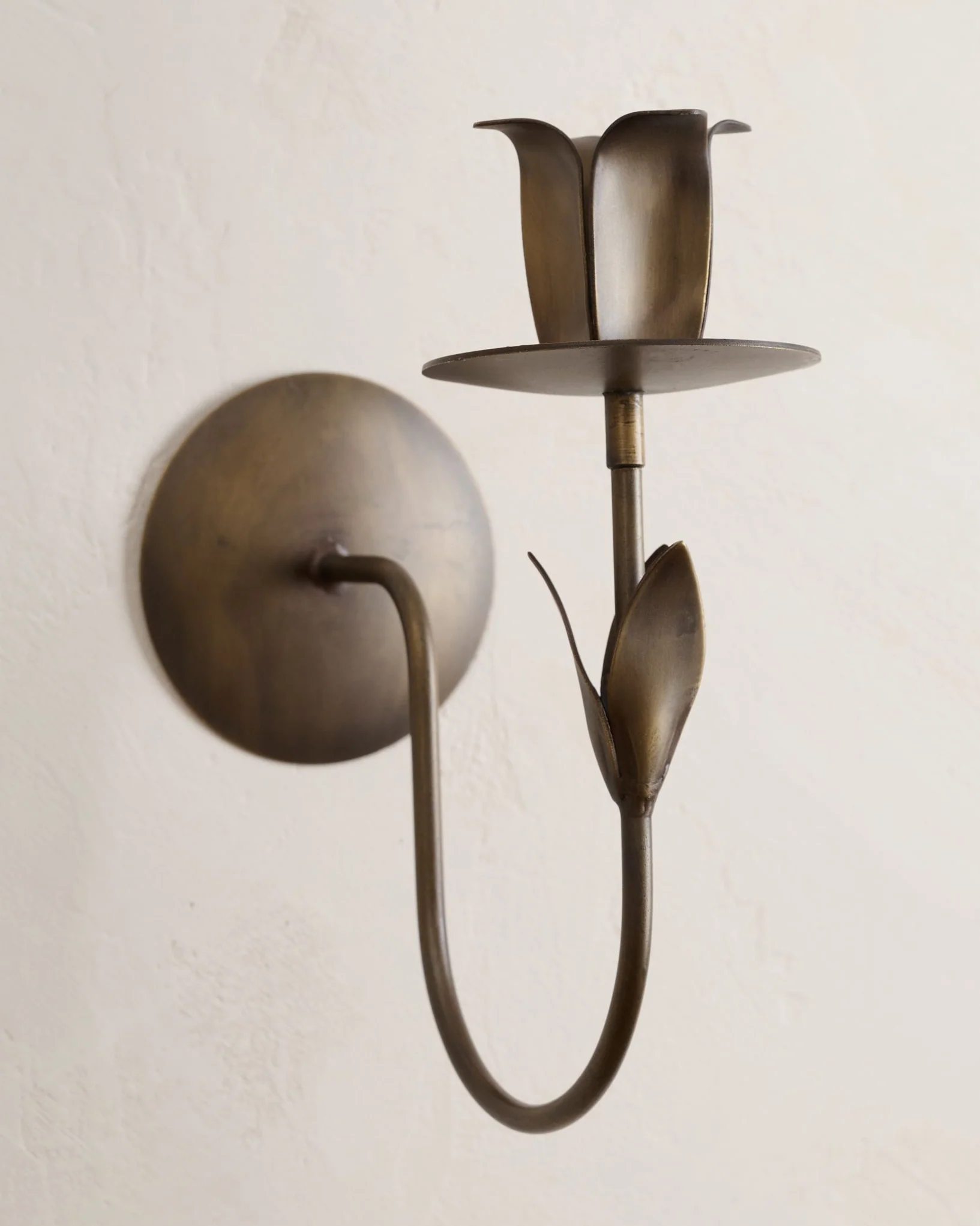 Antique Brass Forged Tulip Wall Sconce - Image 2
