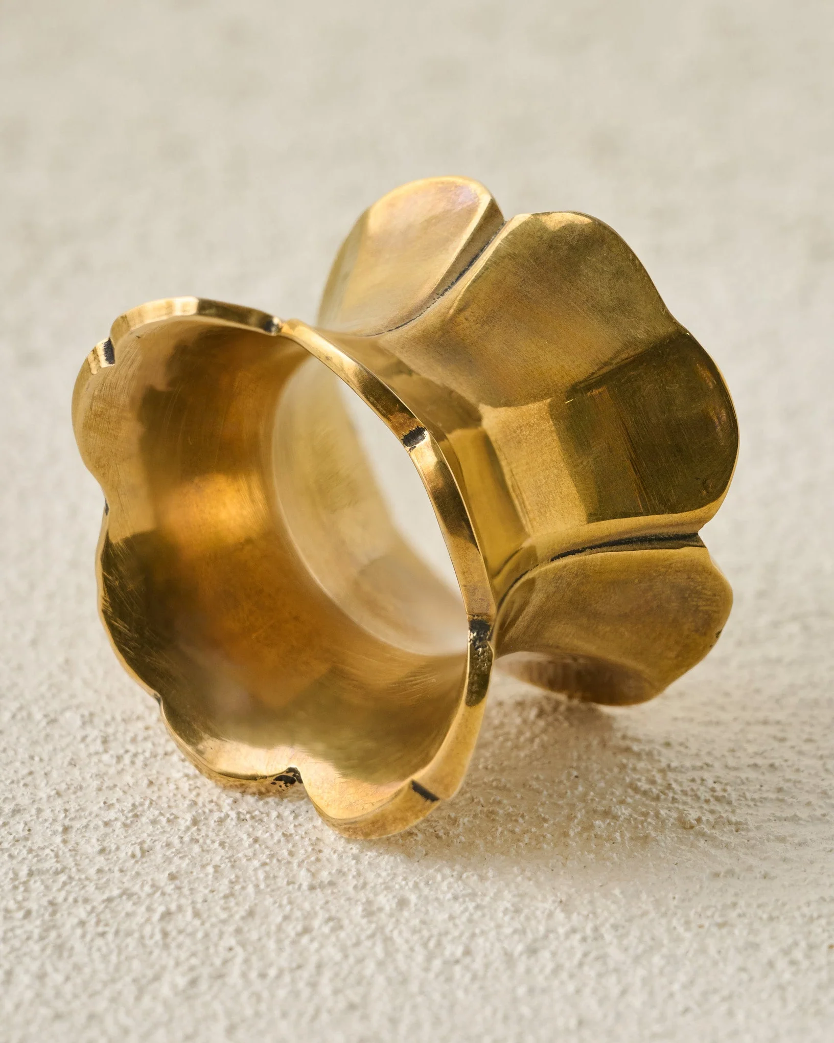 Antique Brass Ruffle Napkin Ring Set of Four - Image 2