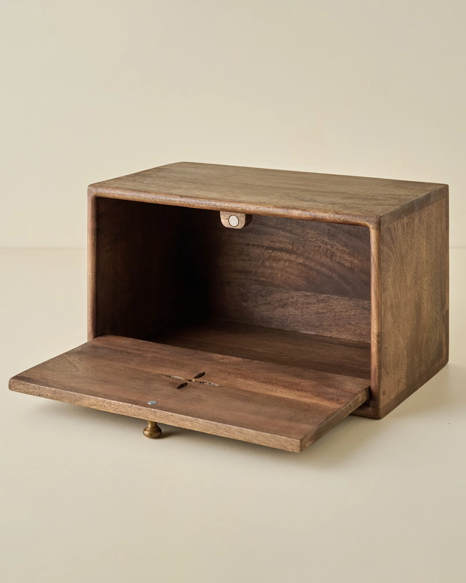 Antiqued Wood Carved Bread Box - Image 3