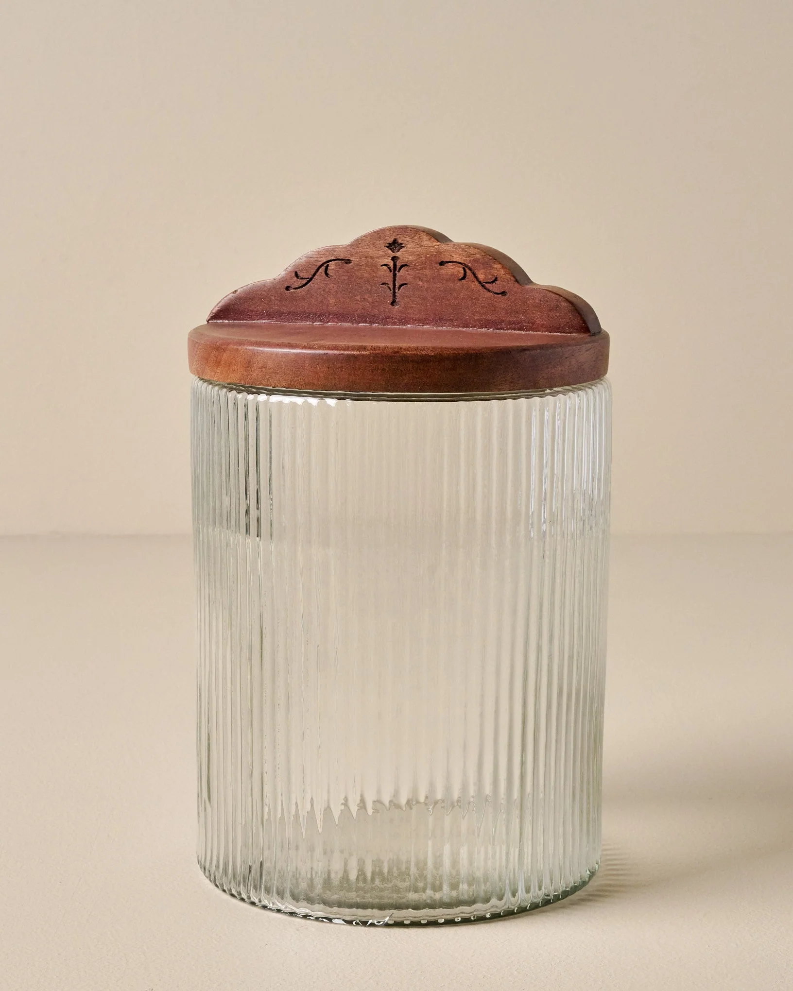 Antiqued Wood Ribbed Glass Canister - Image 2