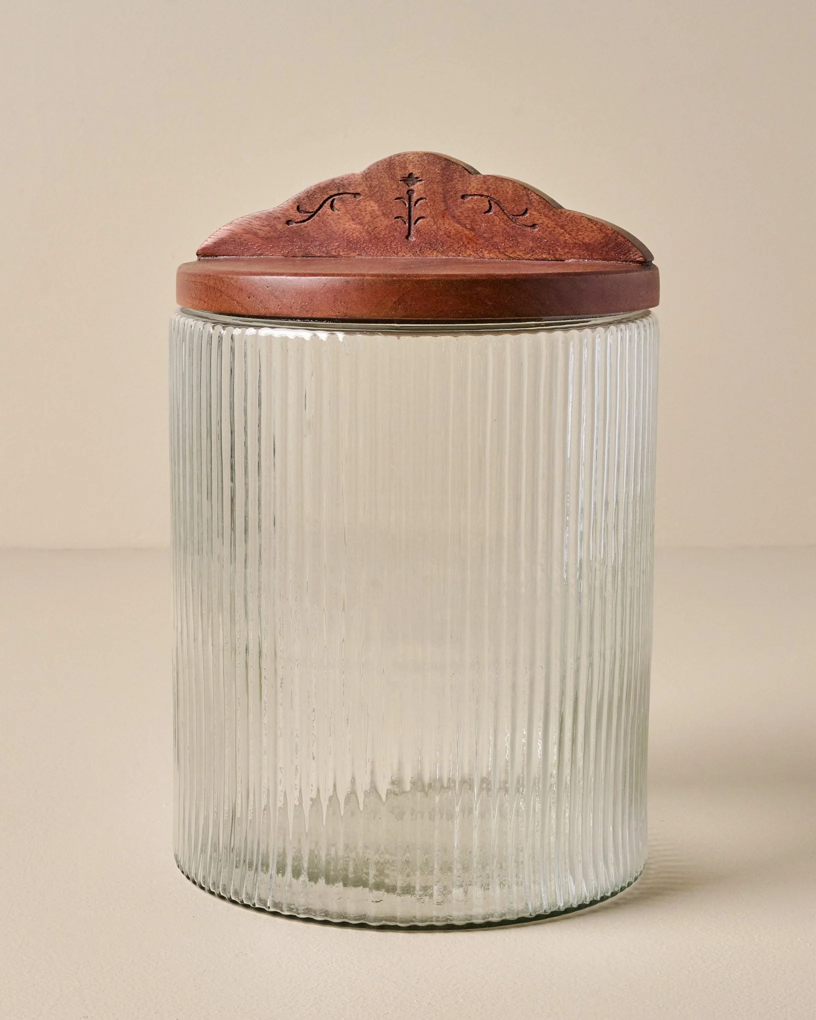 Antiqued Wood Ribbed Glass Canister - Image 3