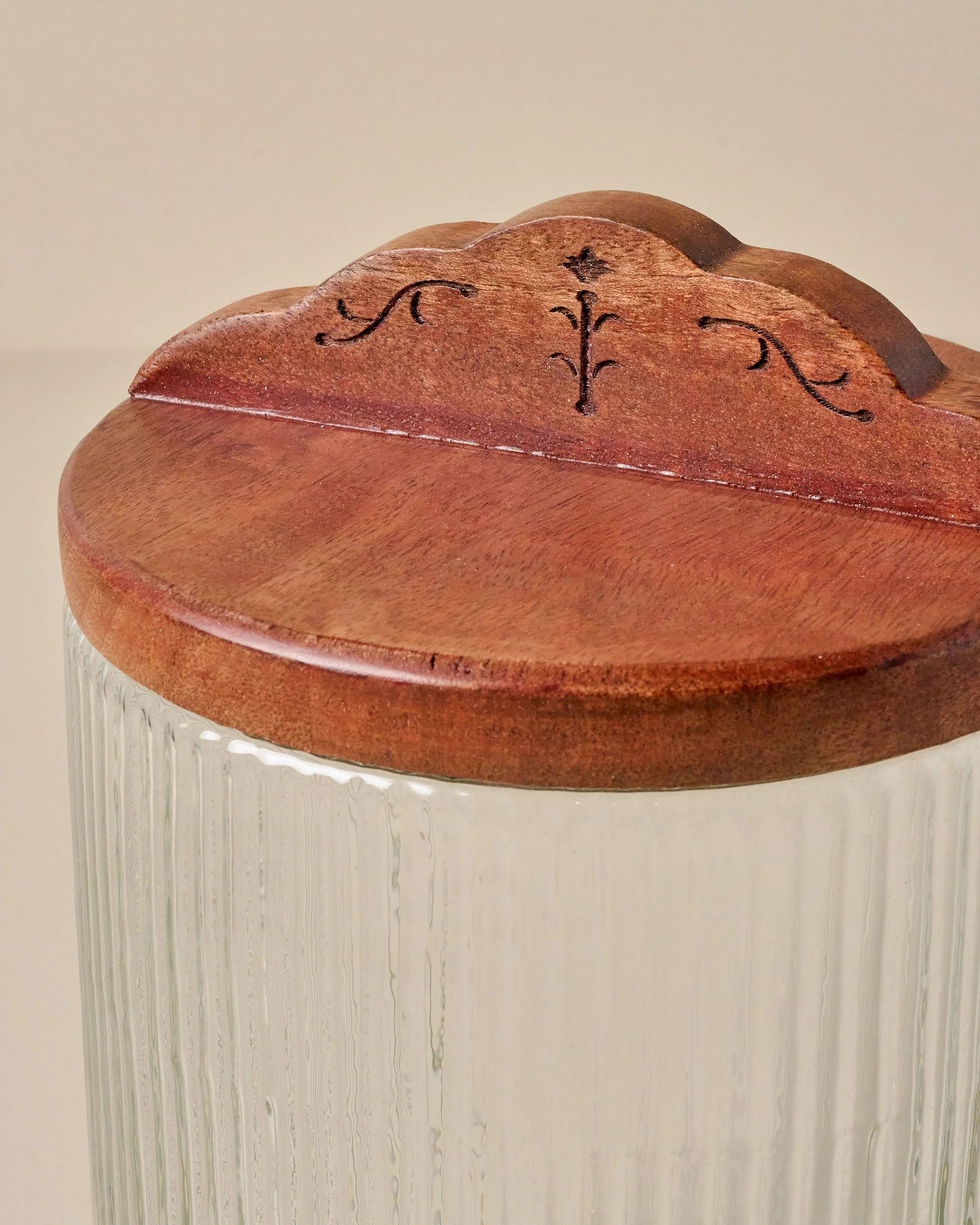 Antiqued Wood Ribbed Glass Canister - Image 4