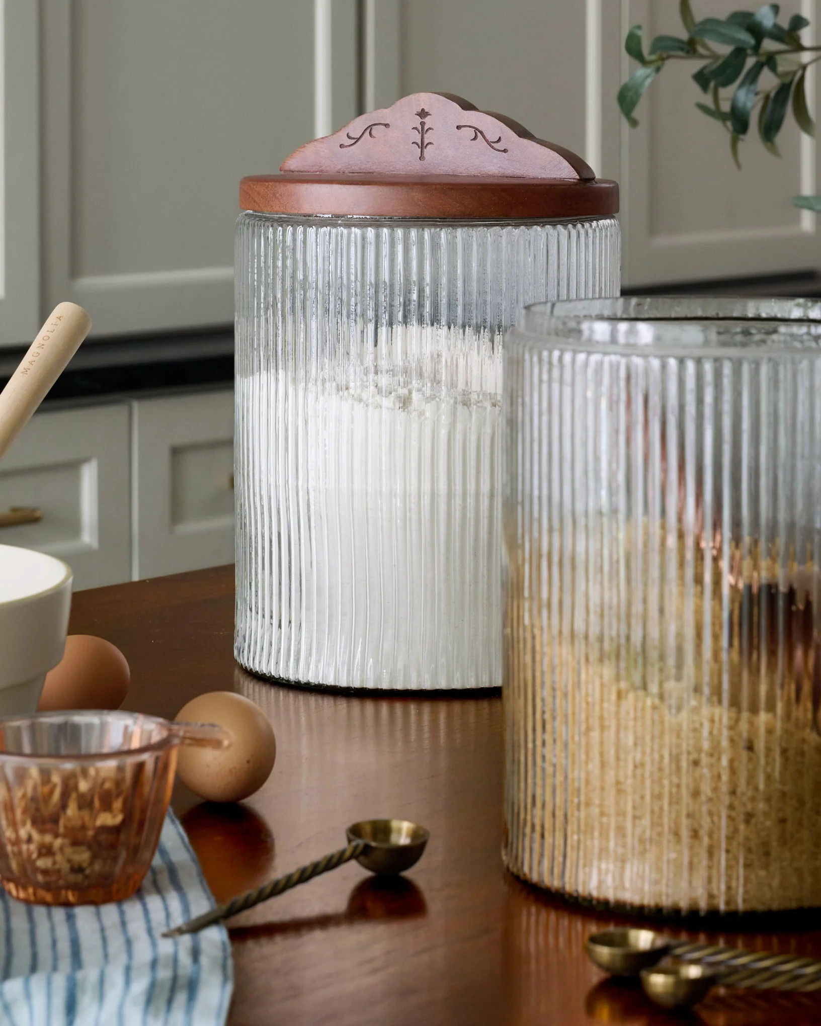 Antiqued Wood Ribbed Glass Canister - Image 5