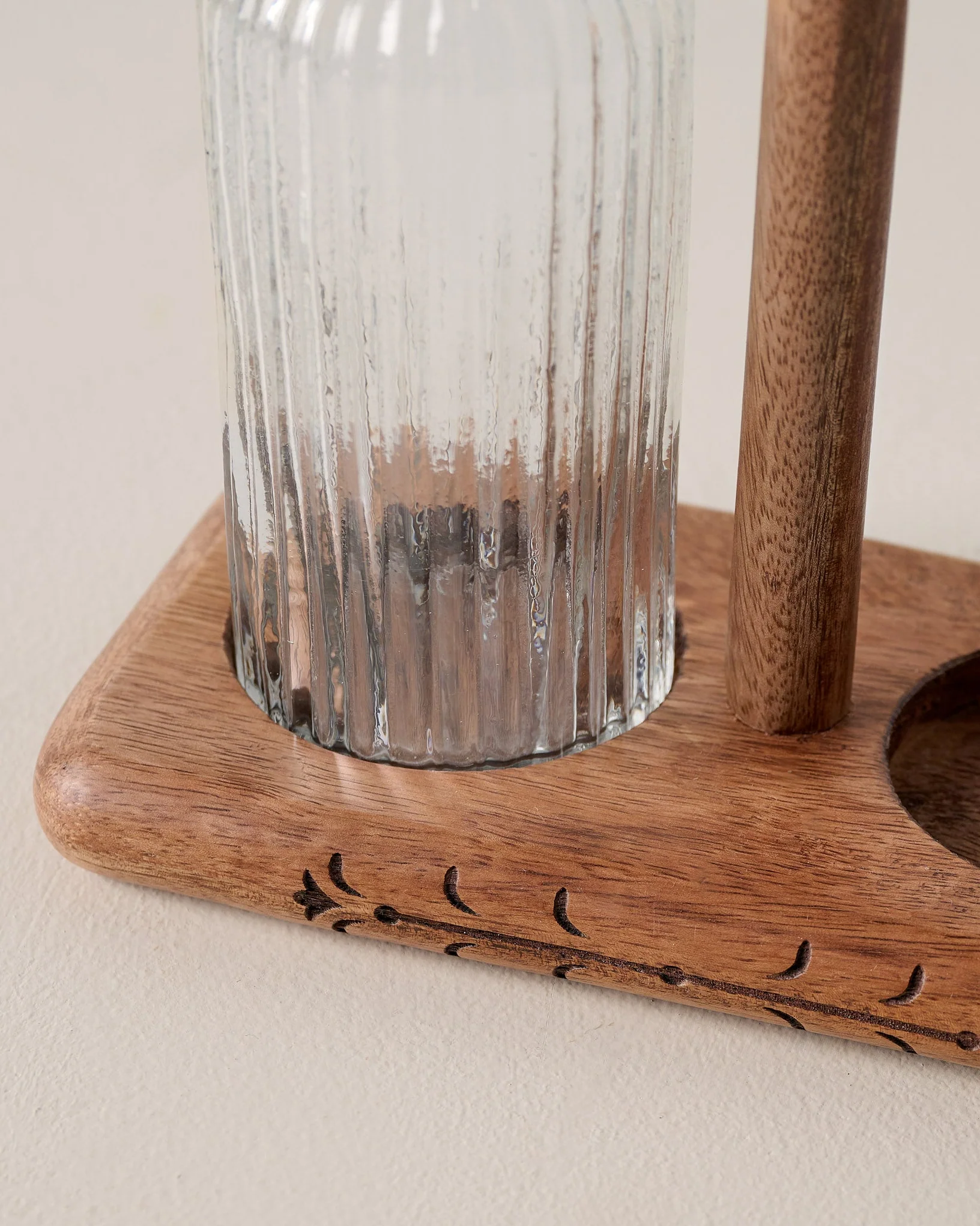 Antiqued Wood Ribbed Glass Oil & Vinegar Set - Image 4
