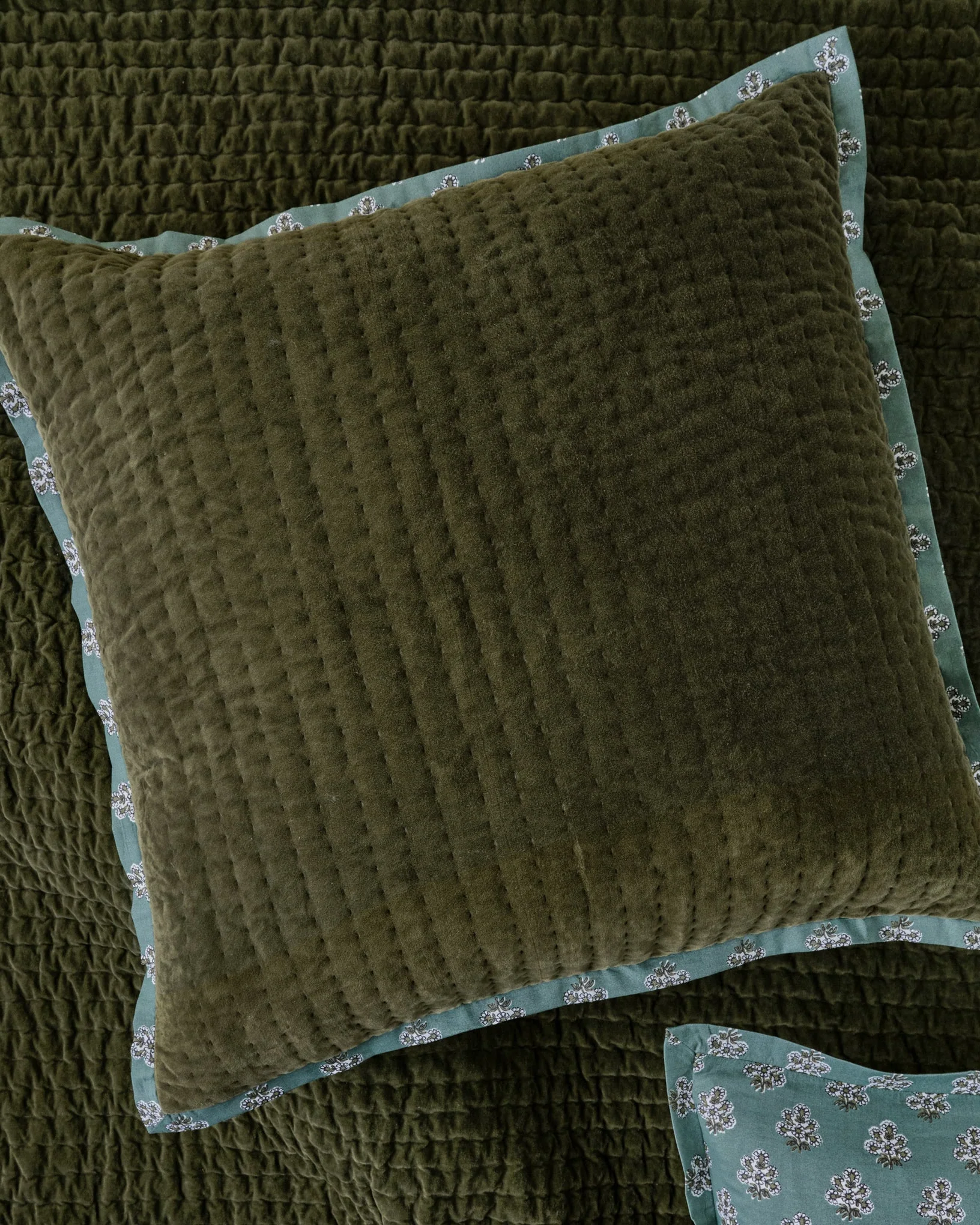 Audrey Velvet Block Print Sham - Winter Moss - Image 3