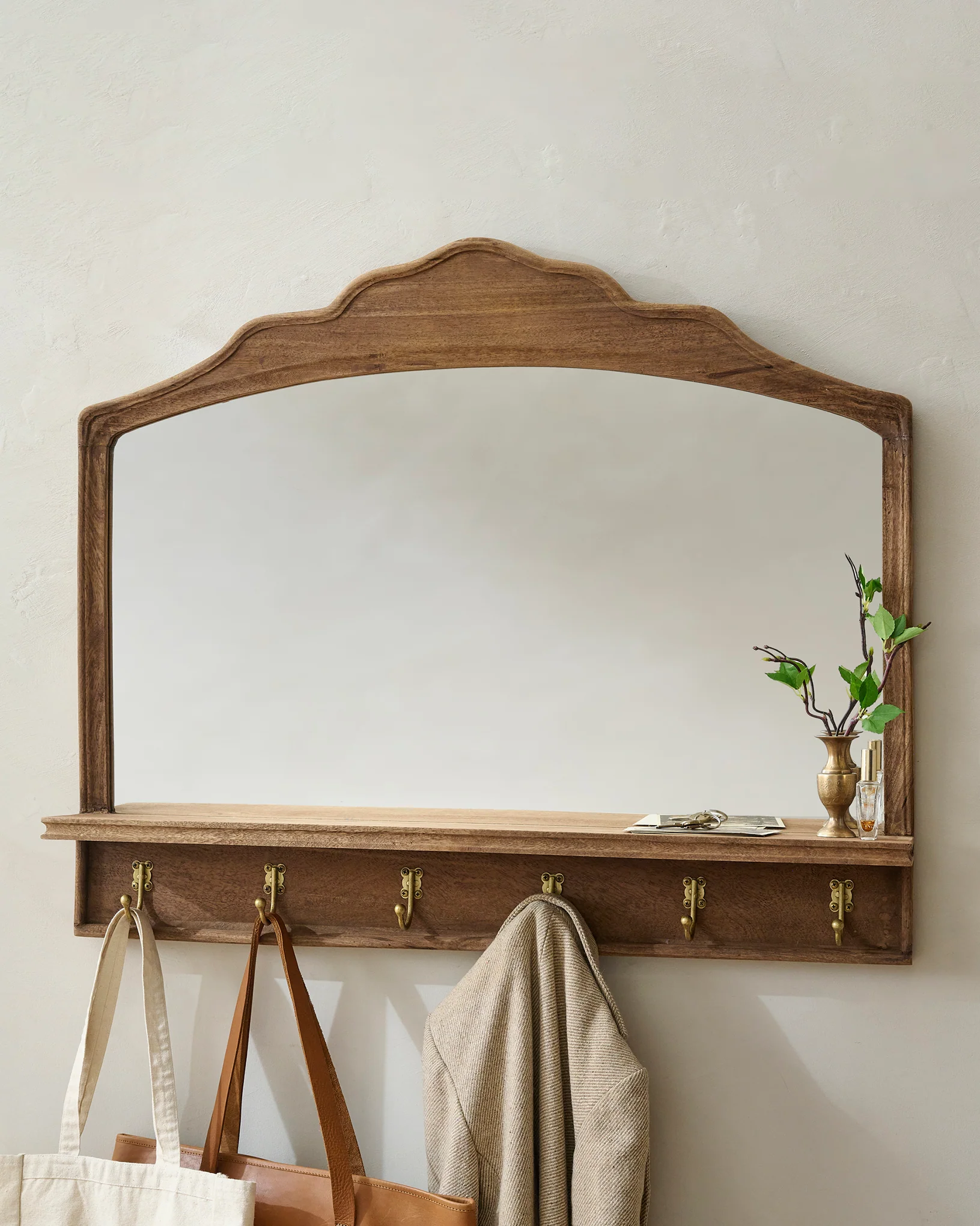Oversized James Mirror with Hooks and Shelf