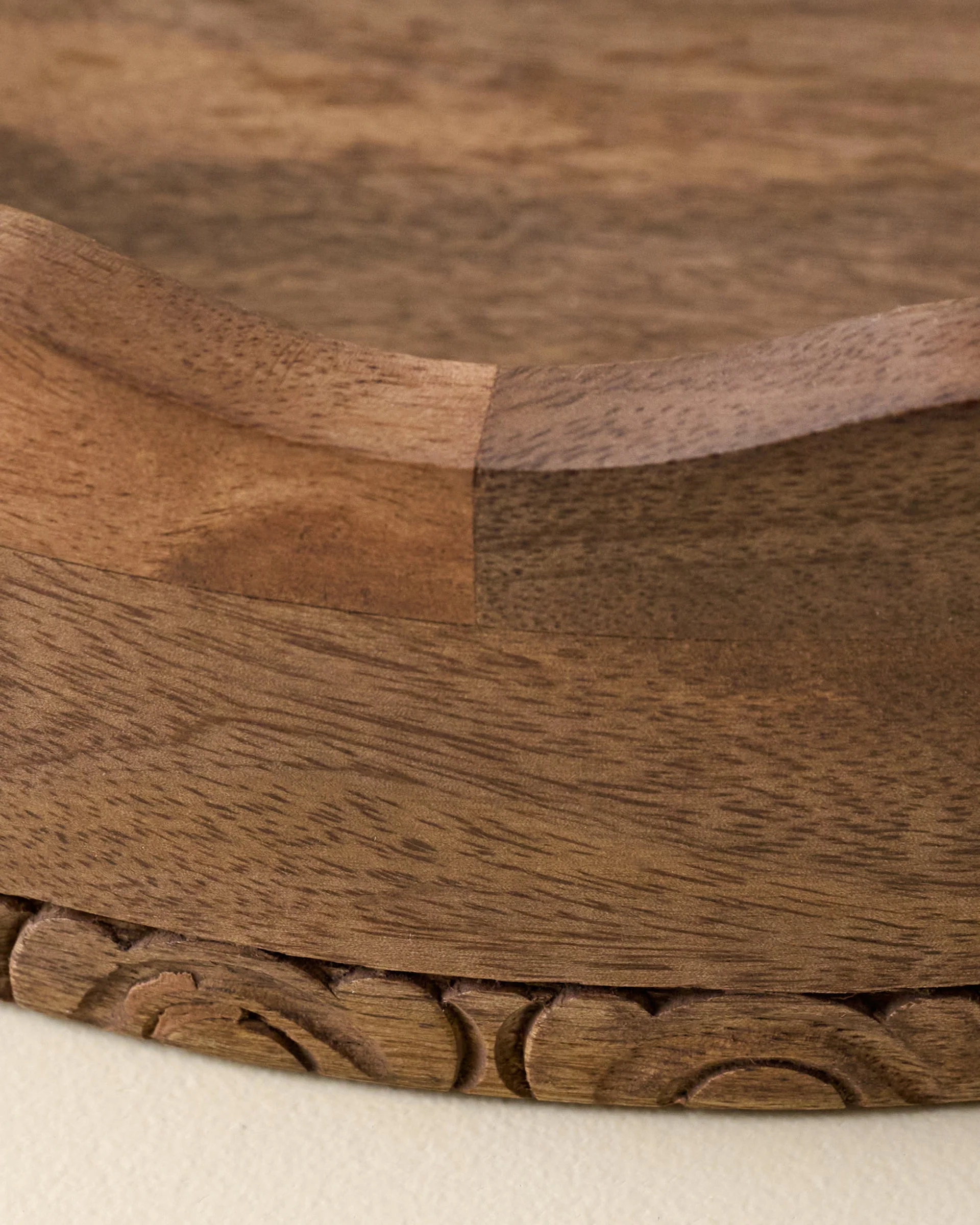 Caroline Carved Wood Round Scalloped Tray - Image 2