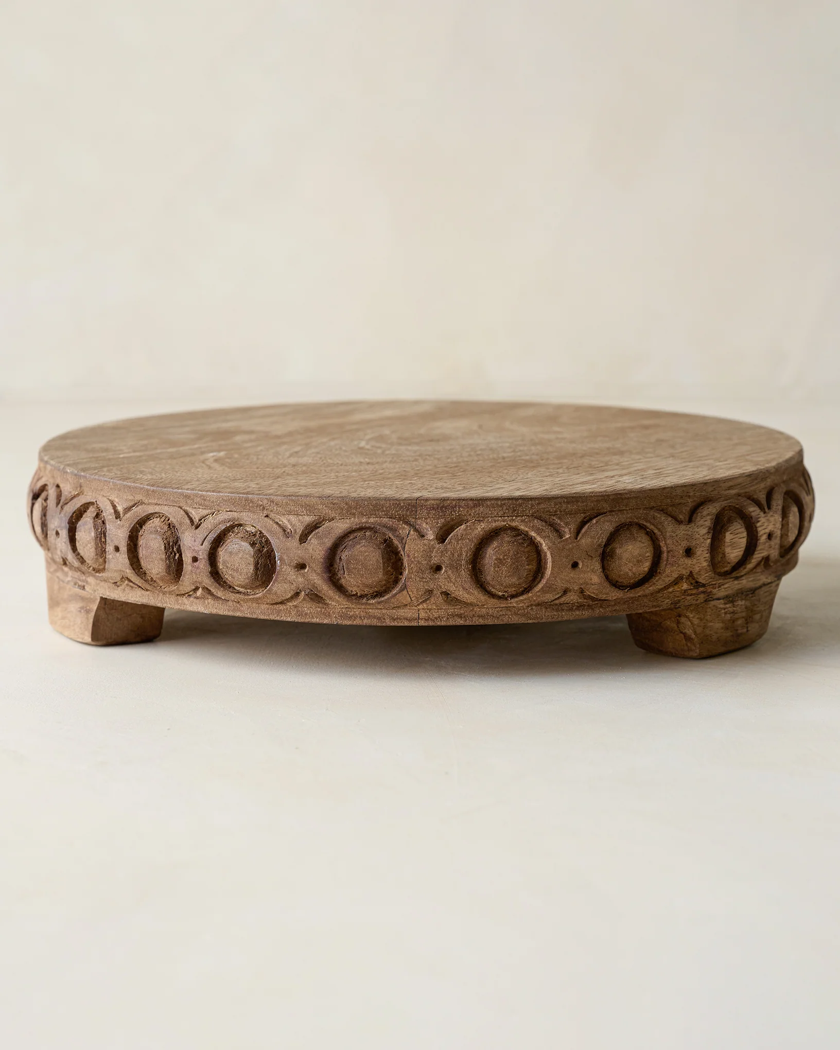 Antiqued Carved Wood Round Riser - Image 4