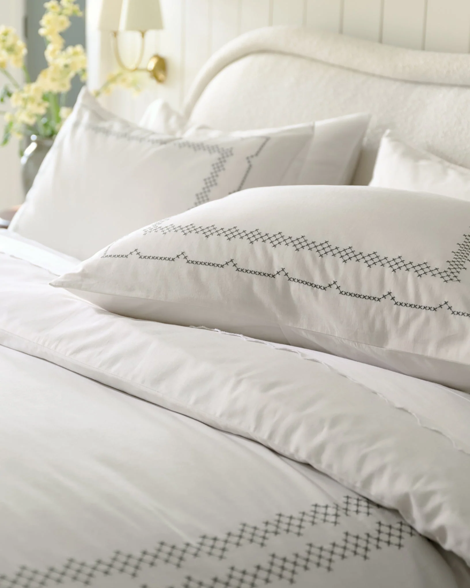 Daphne Green Cross-Stitch Duvet Cover - Image 3