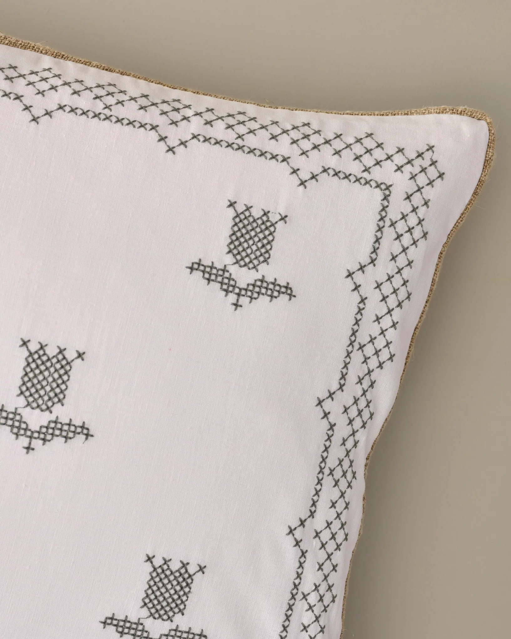 Daphne Green Tulip Embroidered Lumbar Pillow - Image 3