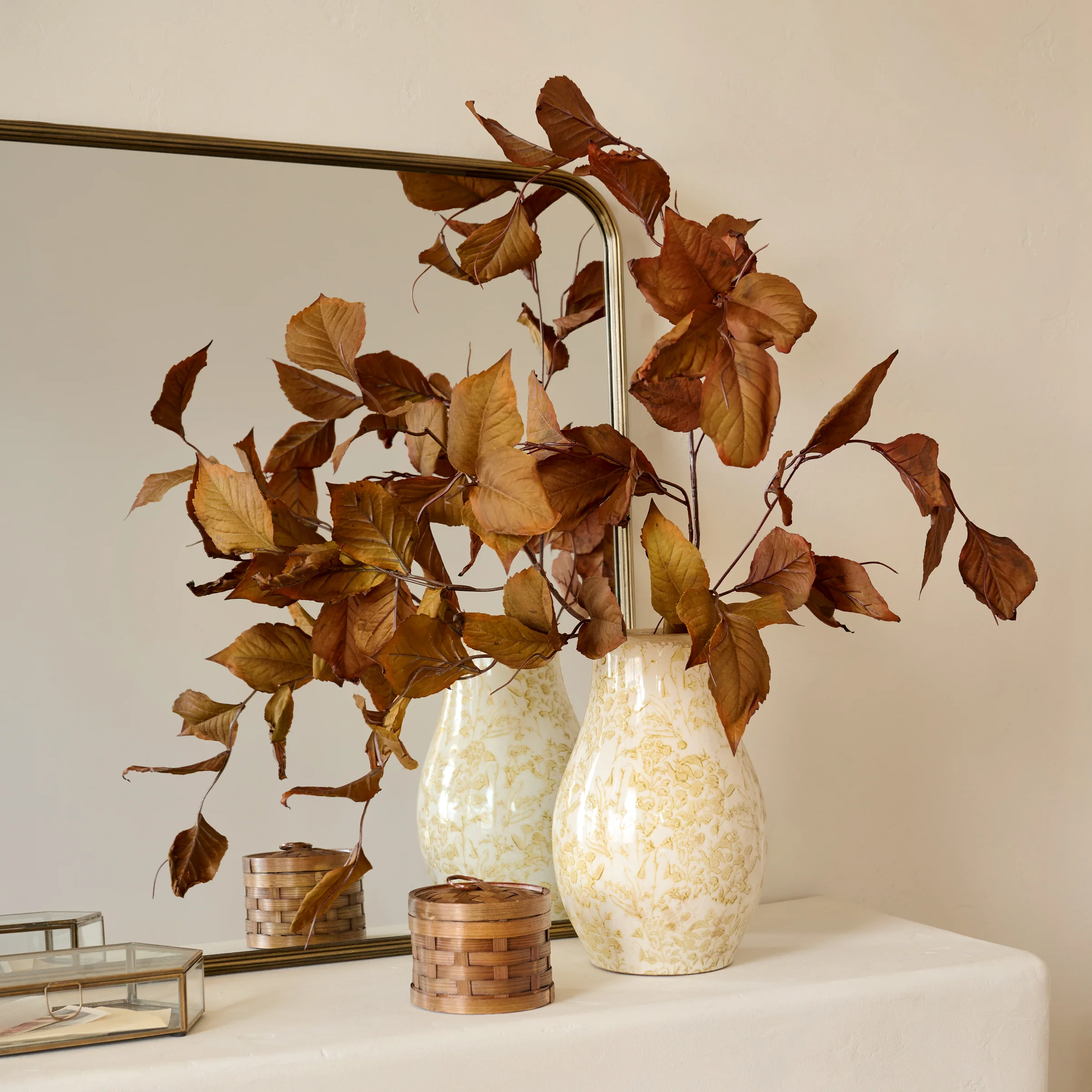 Distressed Tan Floral Vase - Image 2