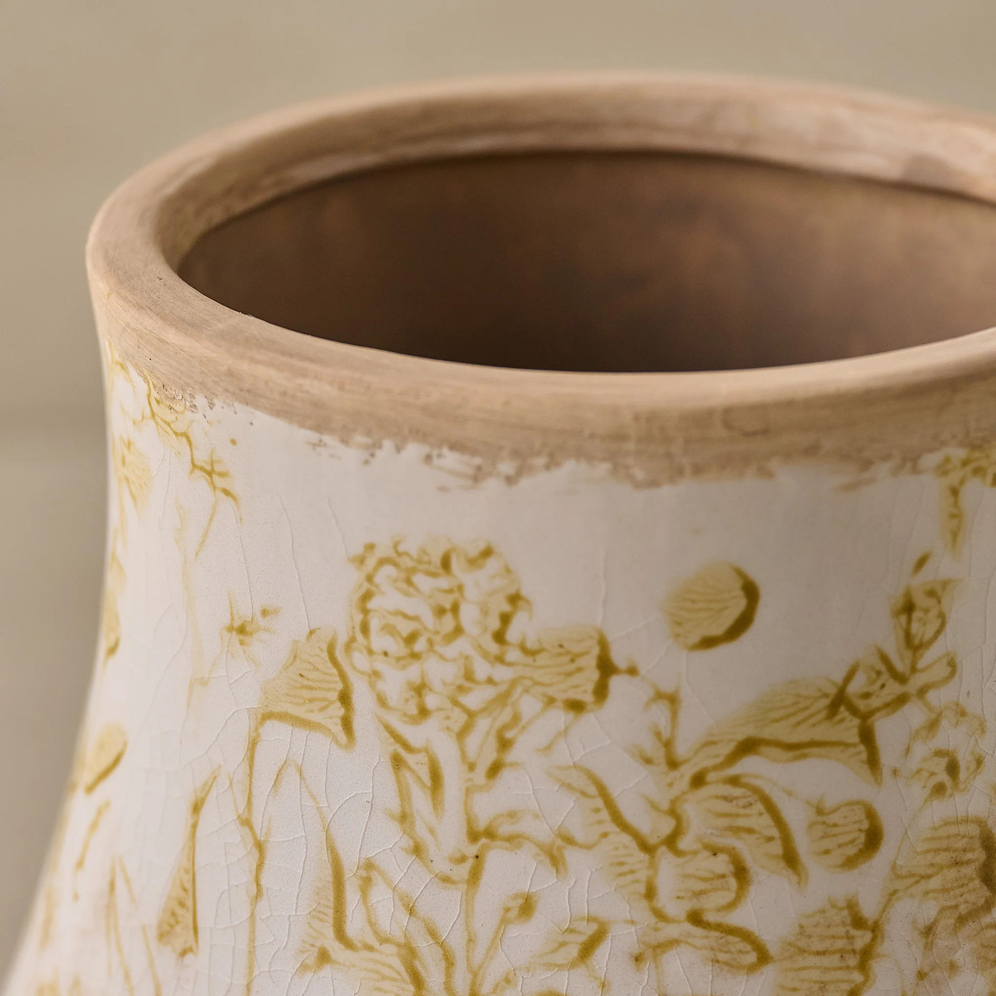 Distressed Tan Floral Vase - Image 3