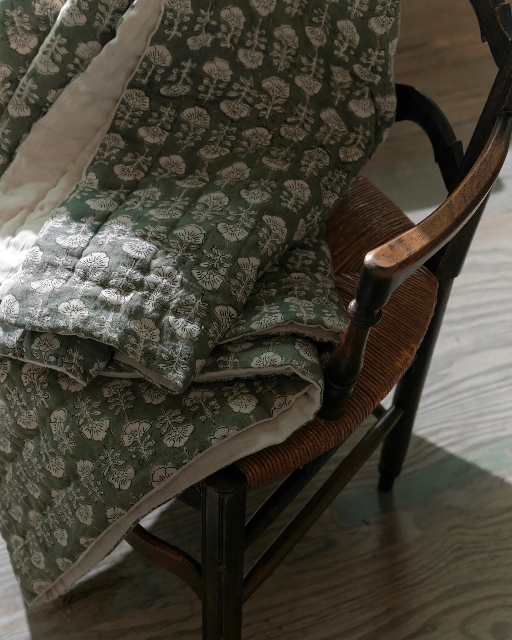 Flora Block Print Quilt - Dusty Green - Image 3