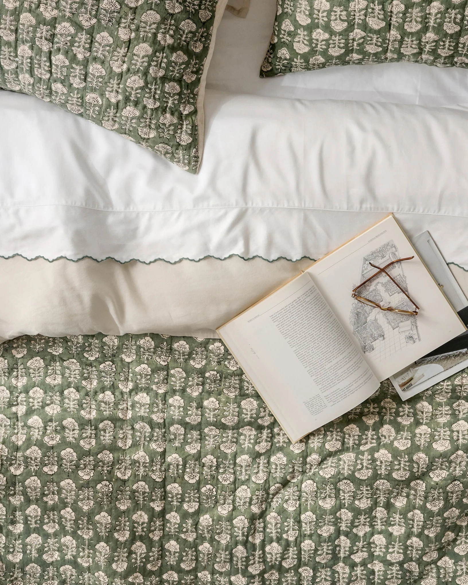 Flora Block Print Quilt - Dusty Green - Image 5