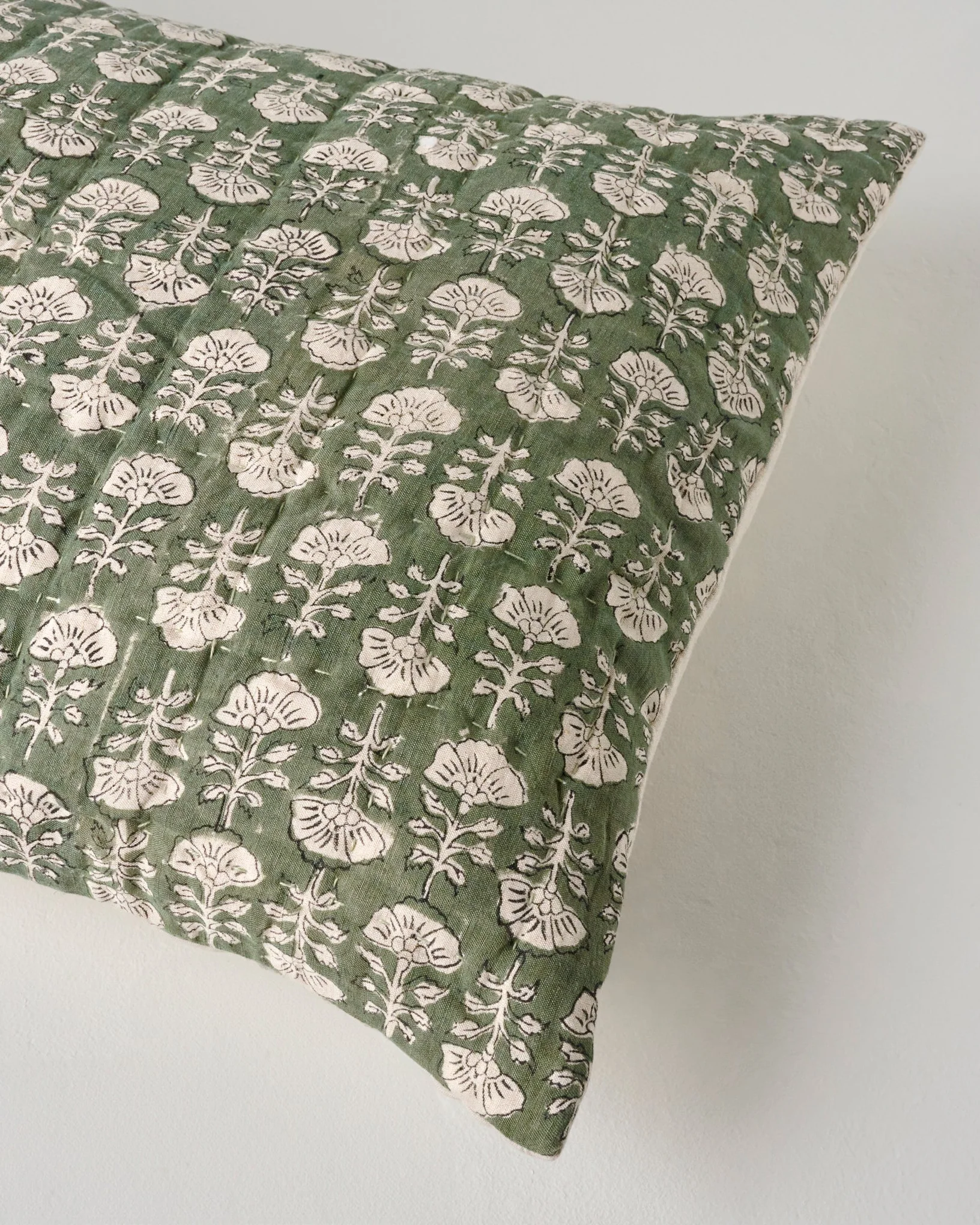 Flora Block Print Pillow Sham - Dusty Green - Image 4