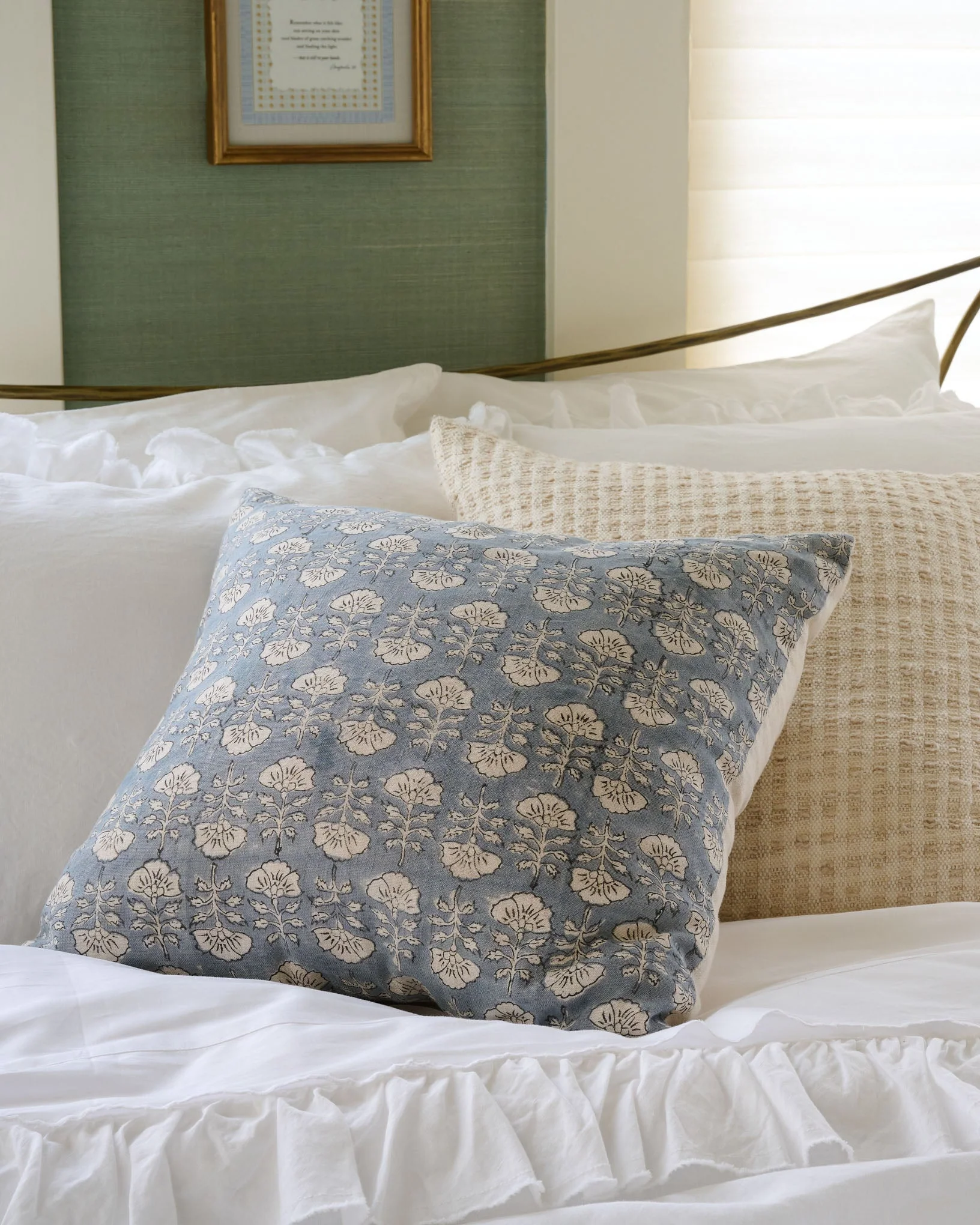 Flora Silver Blue Printed Pillow - Image 4