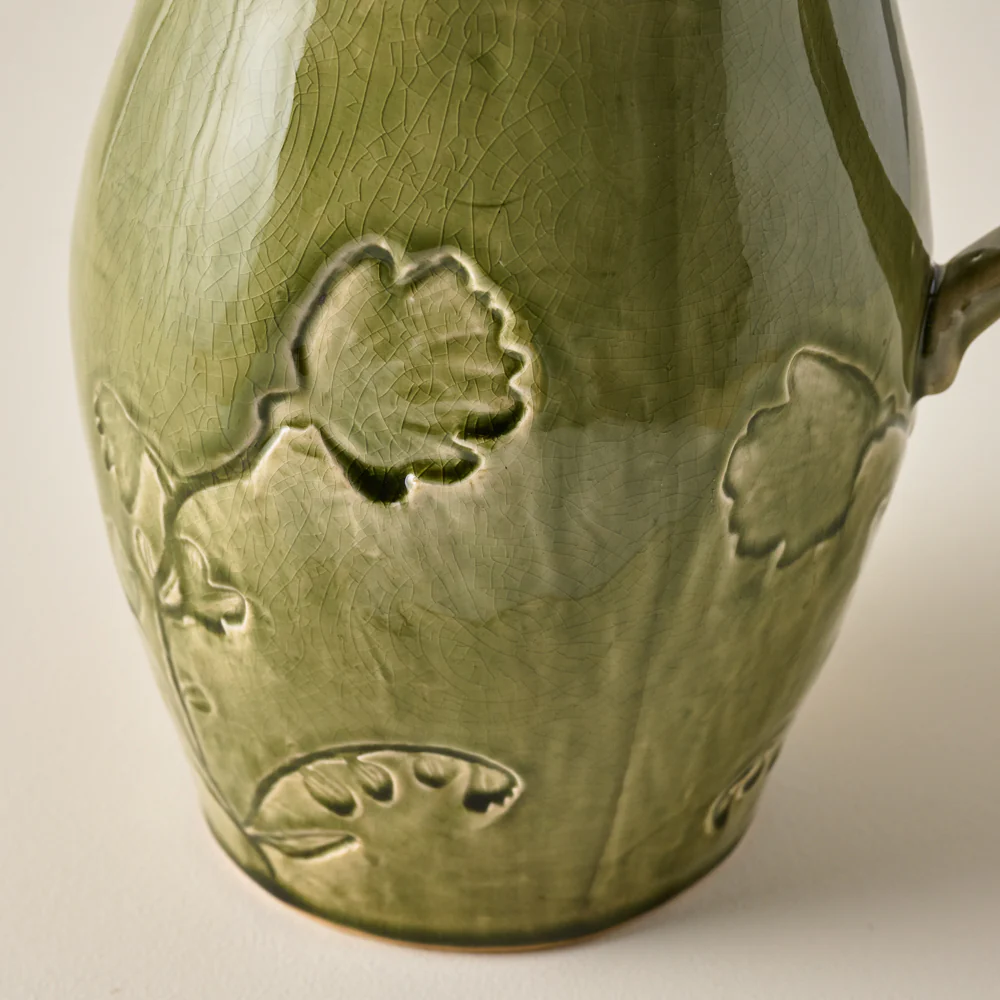 Floral Glazed Ceramic Pitcher Vase - Image 2