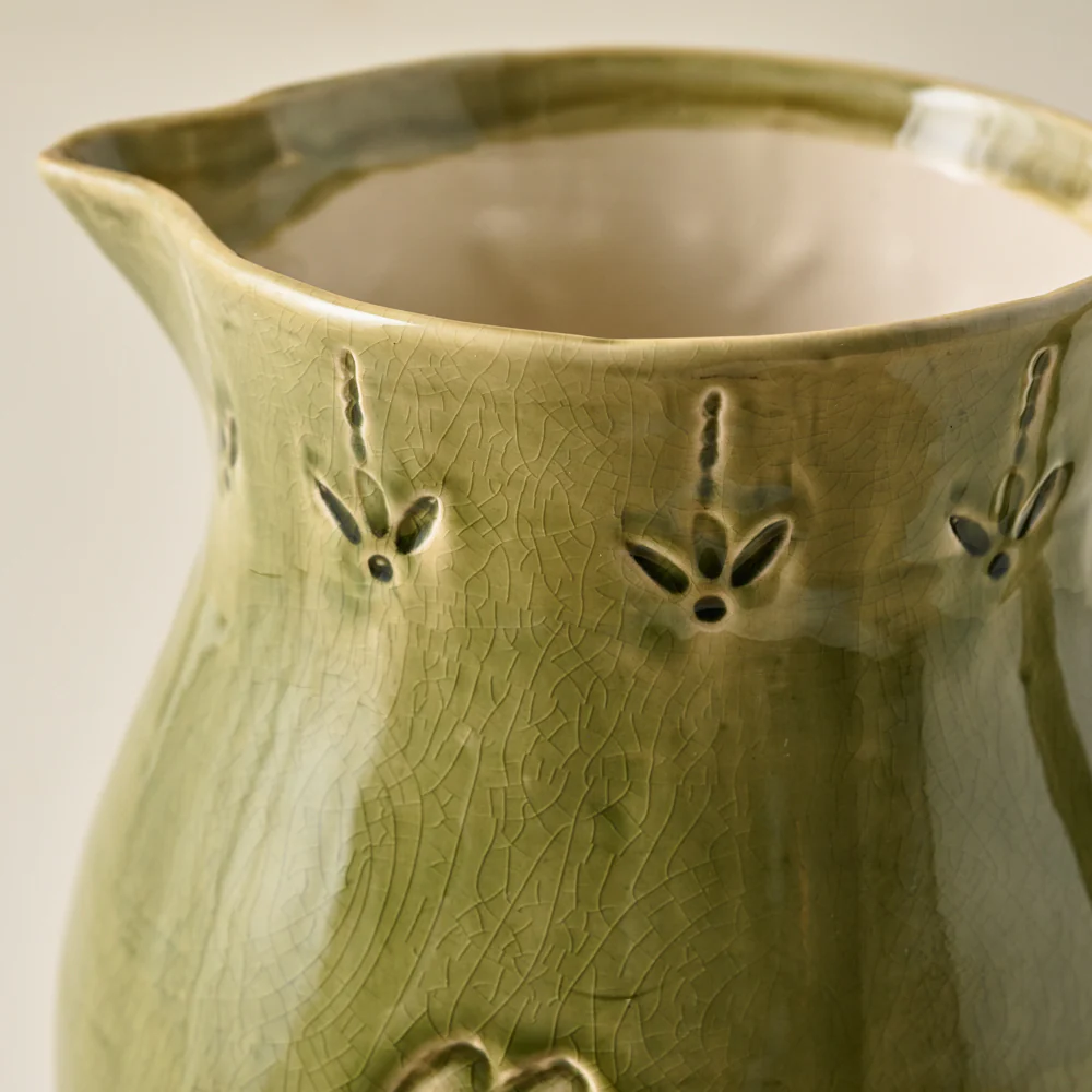 Floral Glazed Ceramic Pitcher Vase - Image 3