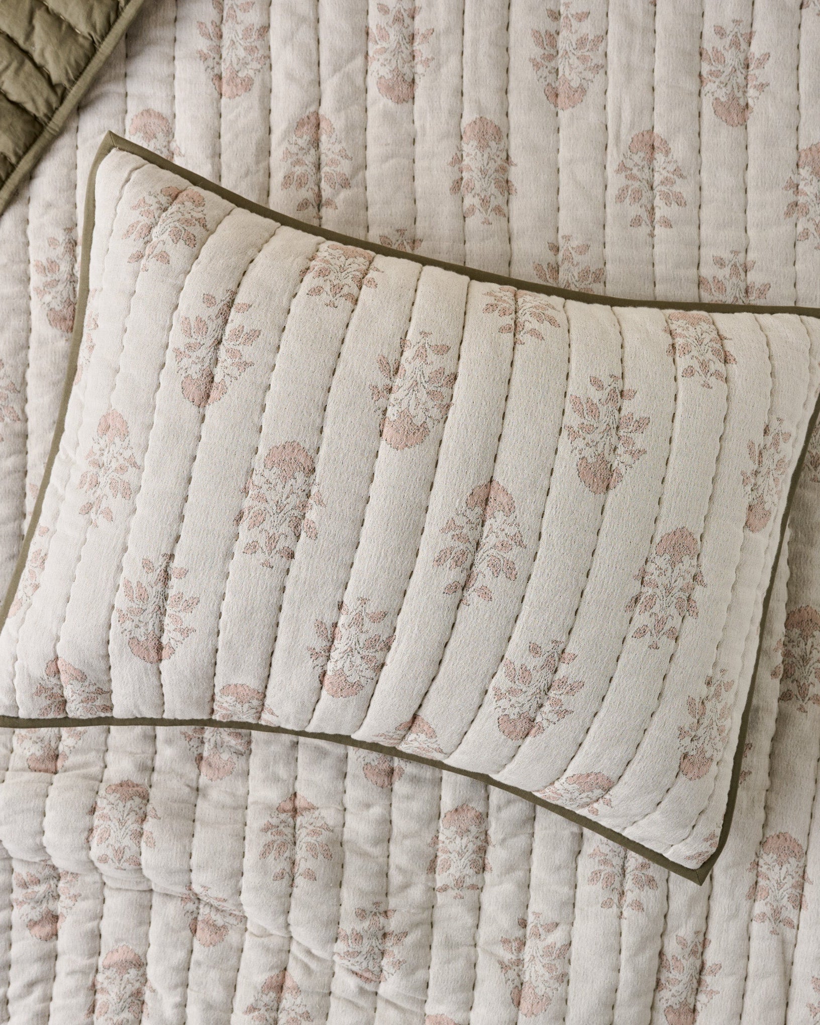 Floral Jacquard Kantha Quilted Sham - Image 3