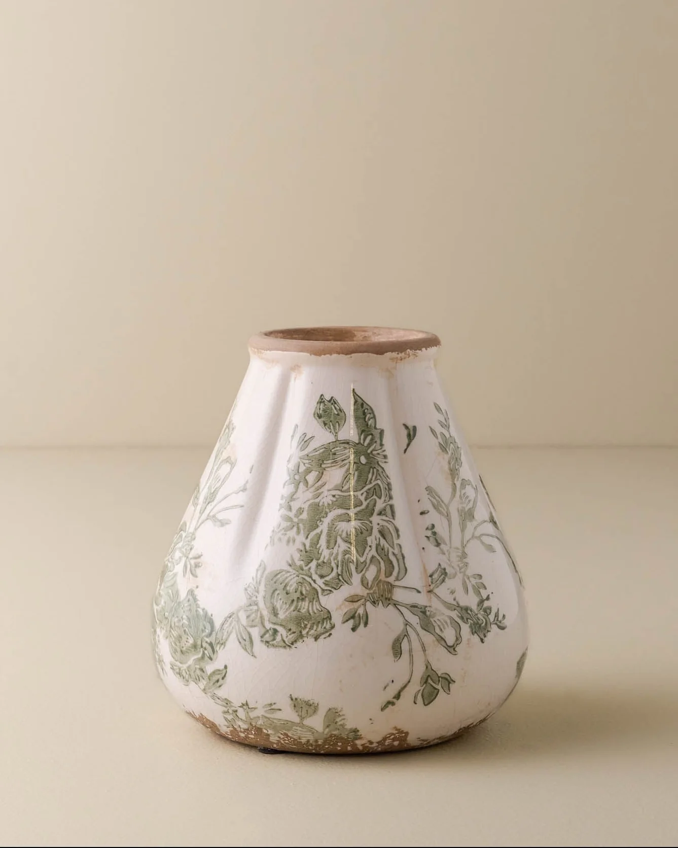Fluted Green and White Distressed Vase - Image 4