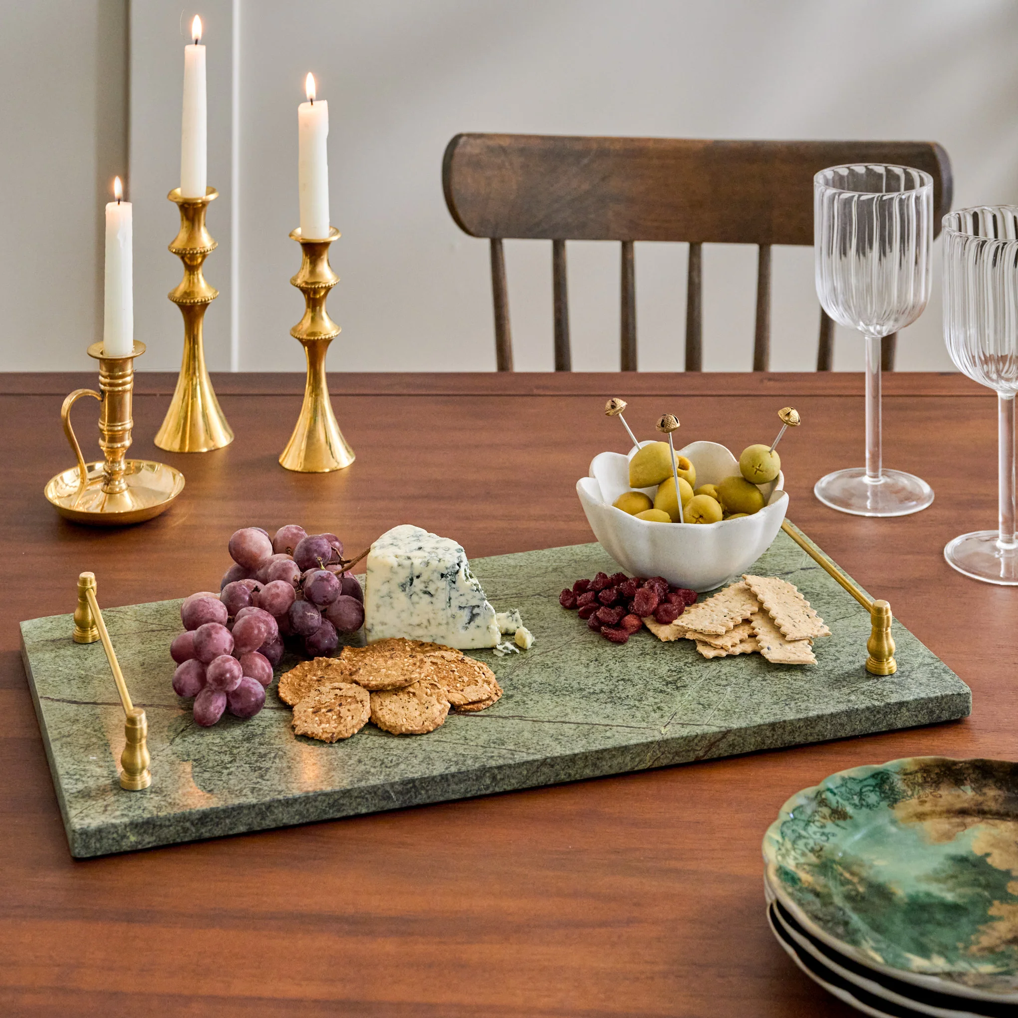 Forest Marble + Brass Serving Tray