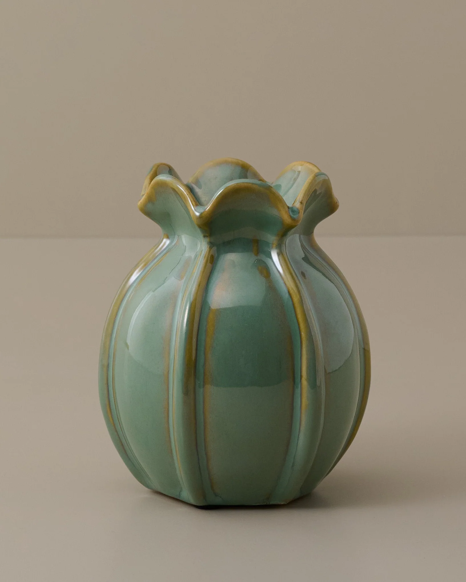 Jocelyn Green Ceramic Ruffled Vase