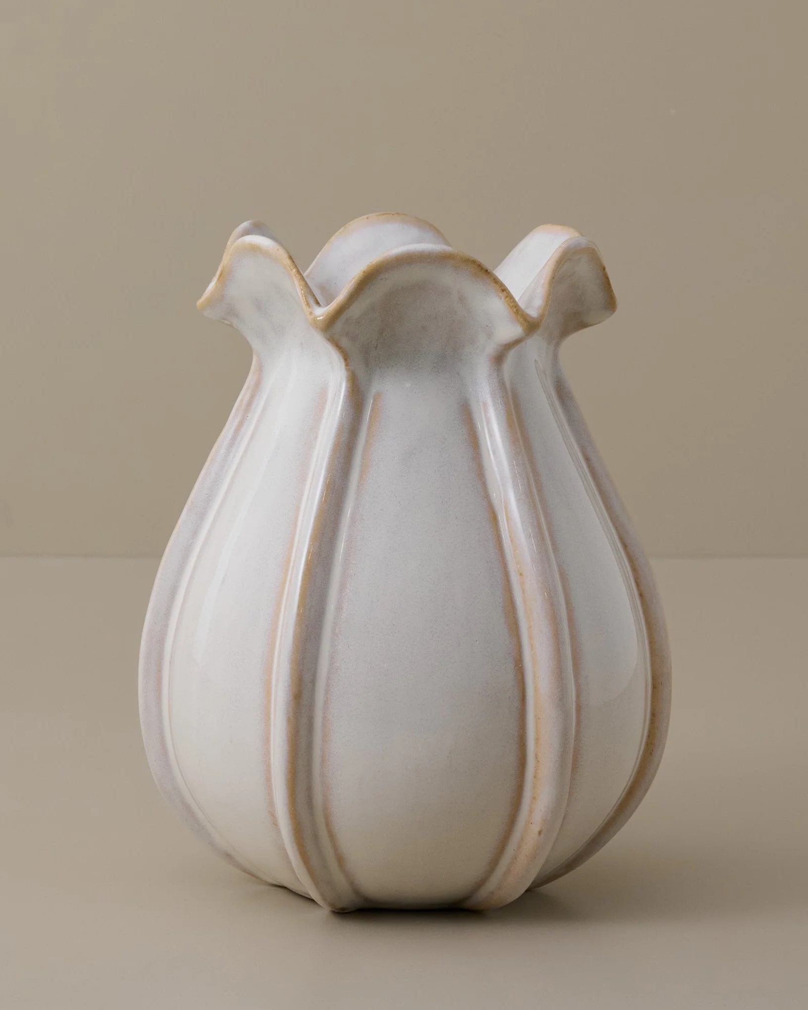 Jocelyn White Ceramic Ruffled Vase
