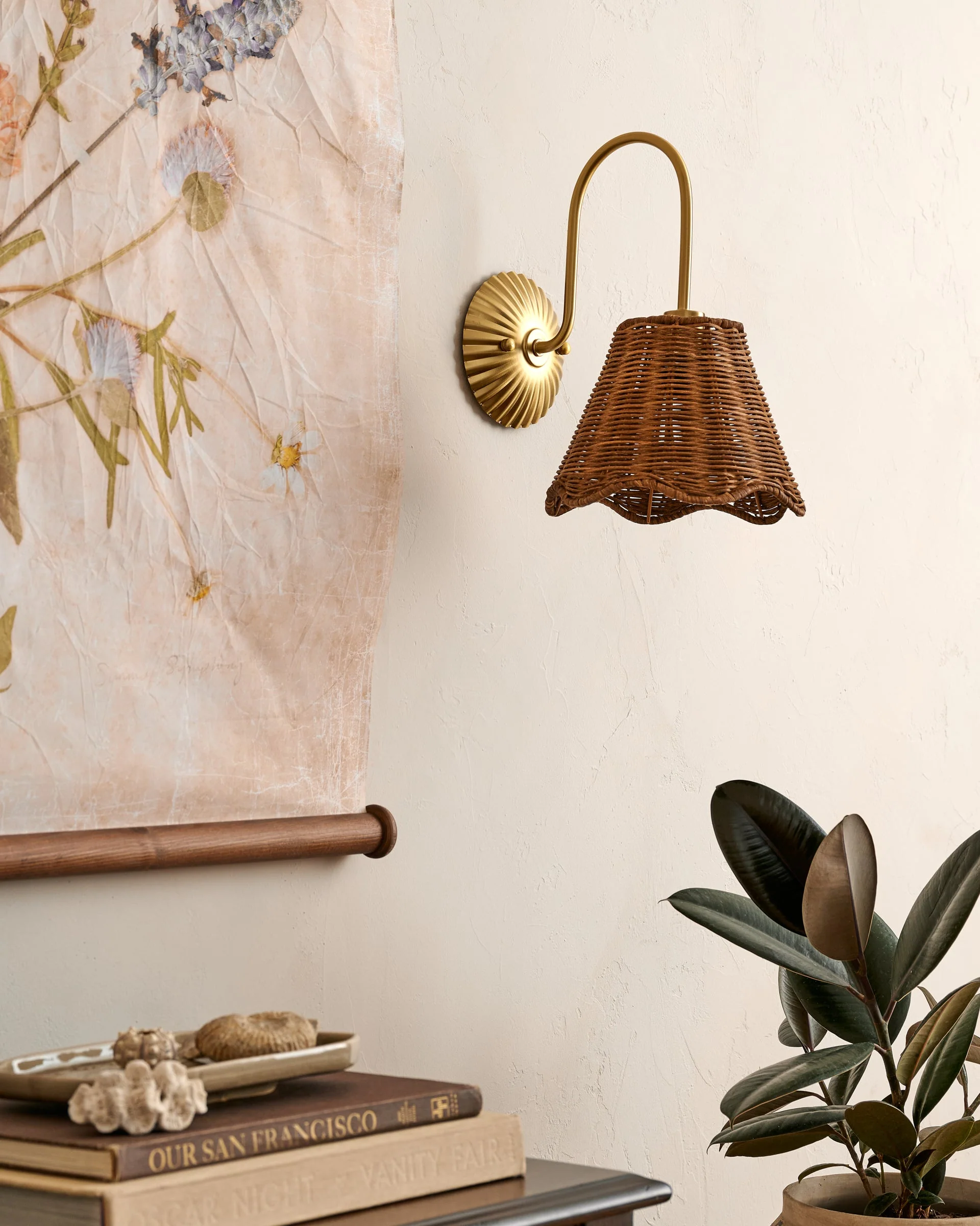 Lucinda Rattan Scallop Wired Sconce - Image 2