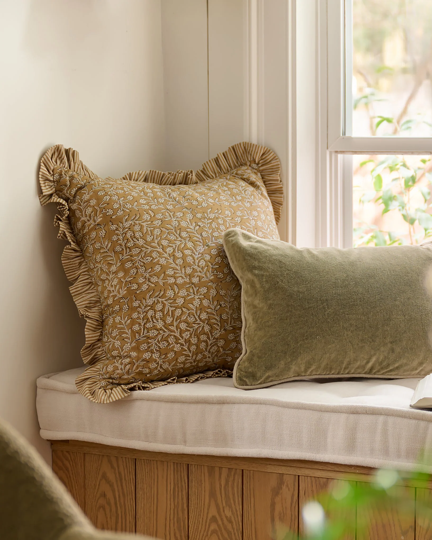 Maggie Ruffle Edge Floral Block Print Pillow - Image 2