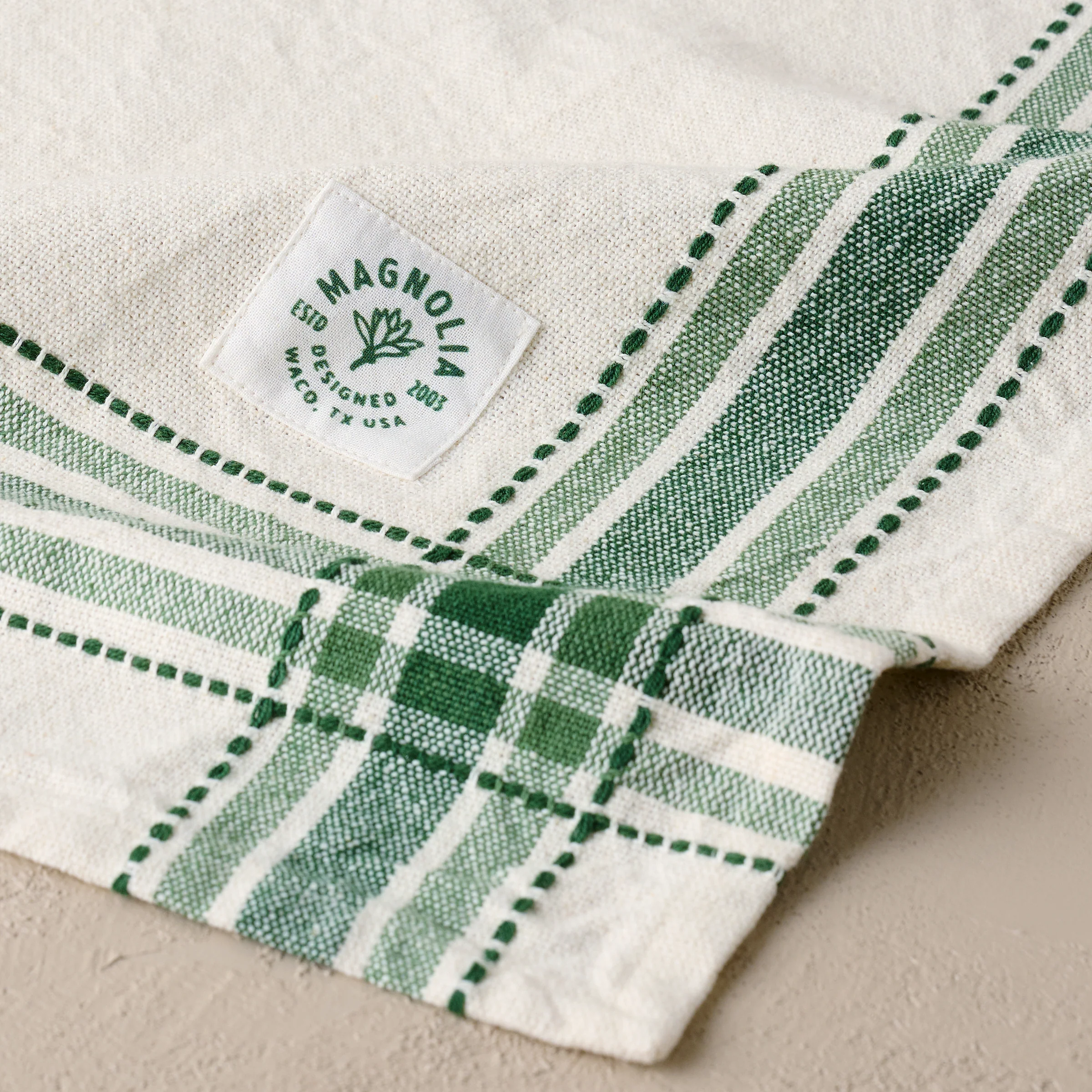 Magnolia Vintage Green Border Tea Towel - Image 3