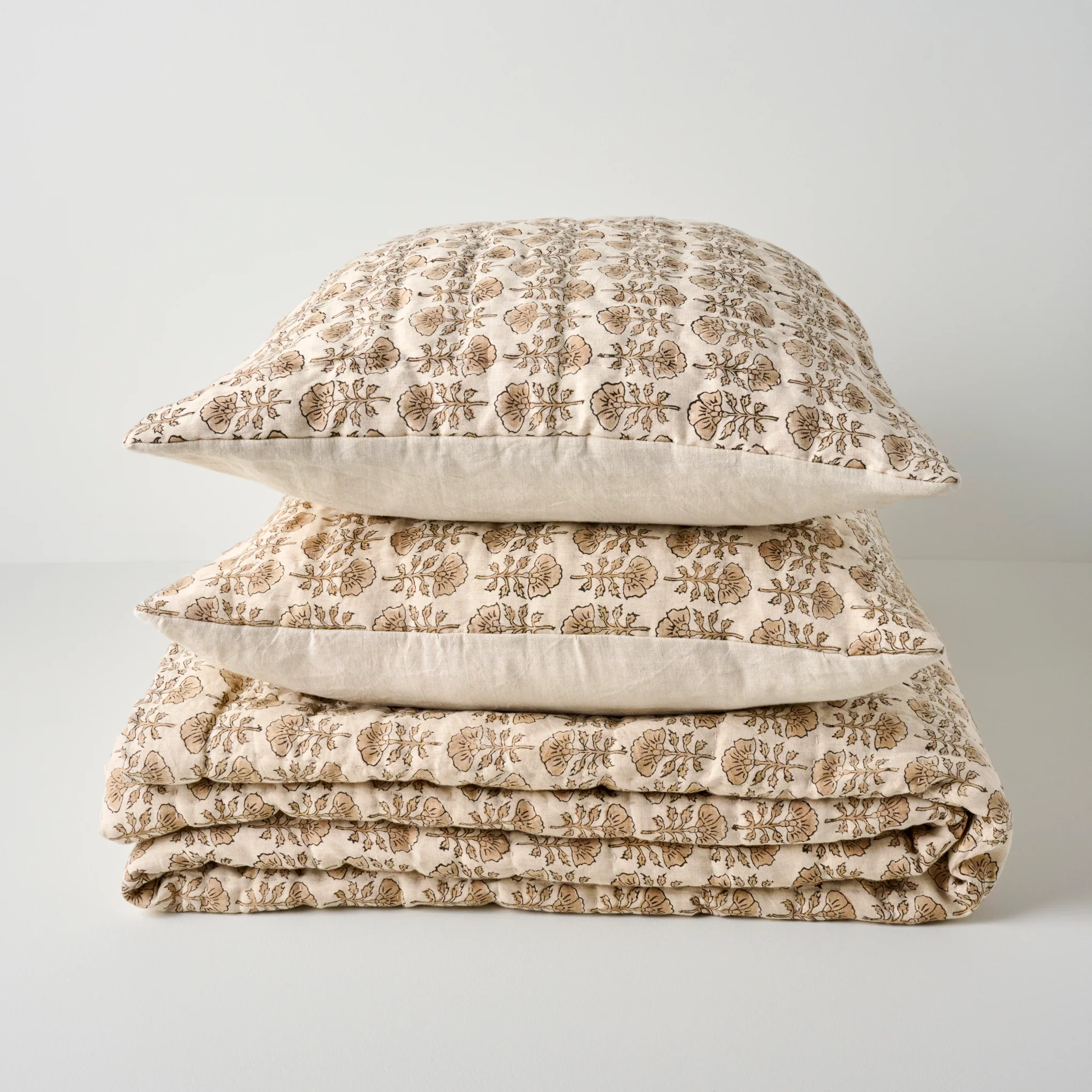 Natural Flora Block Print Quilt + Sham Set (Queen) - Image 2