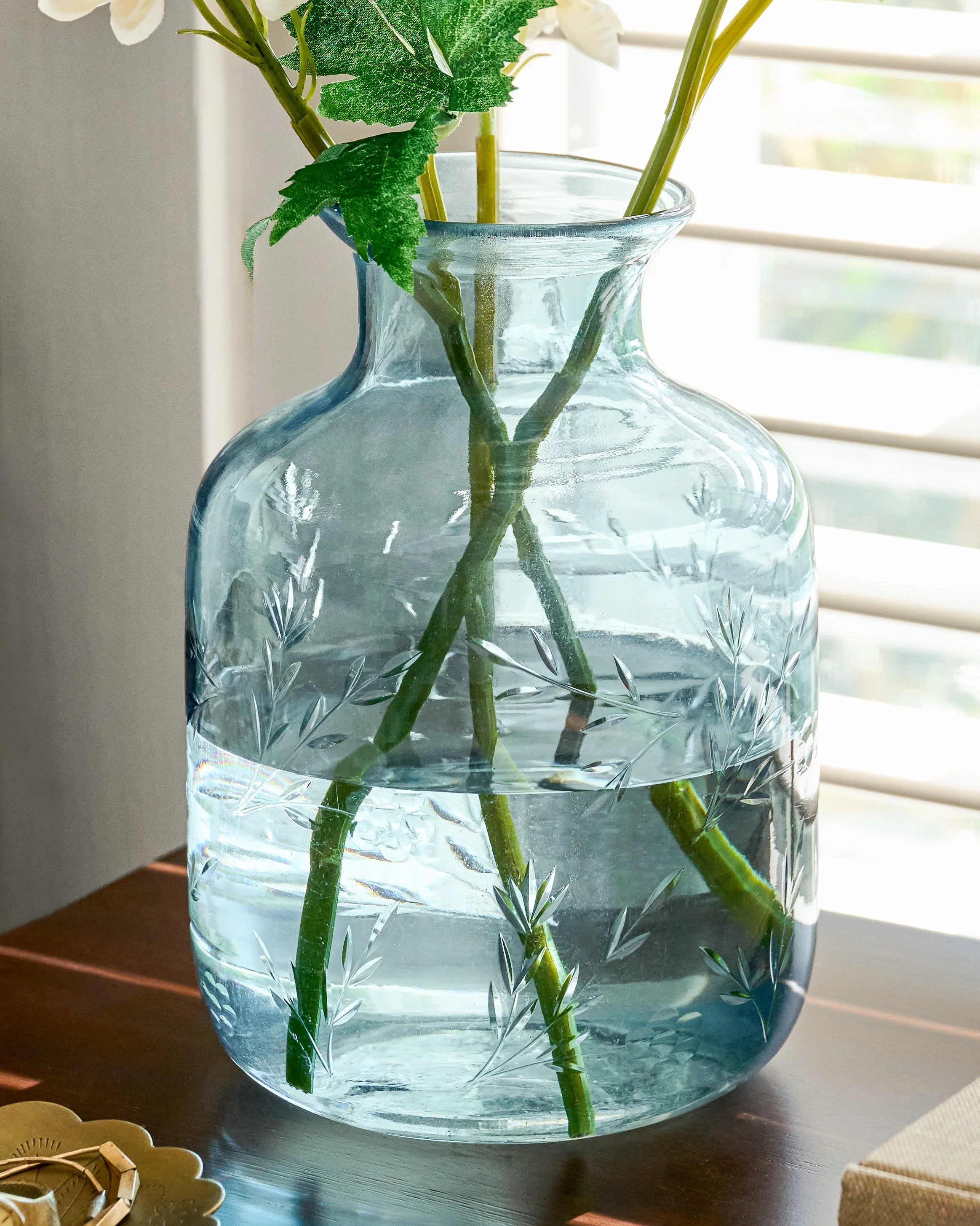 Nora Floral Etched Glass Vase - Image 2