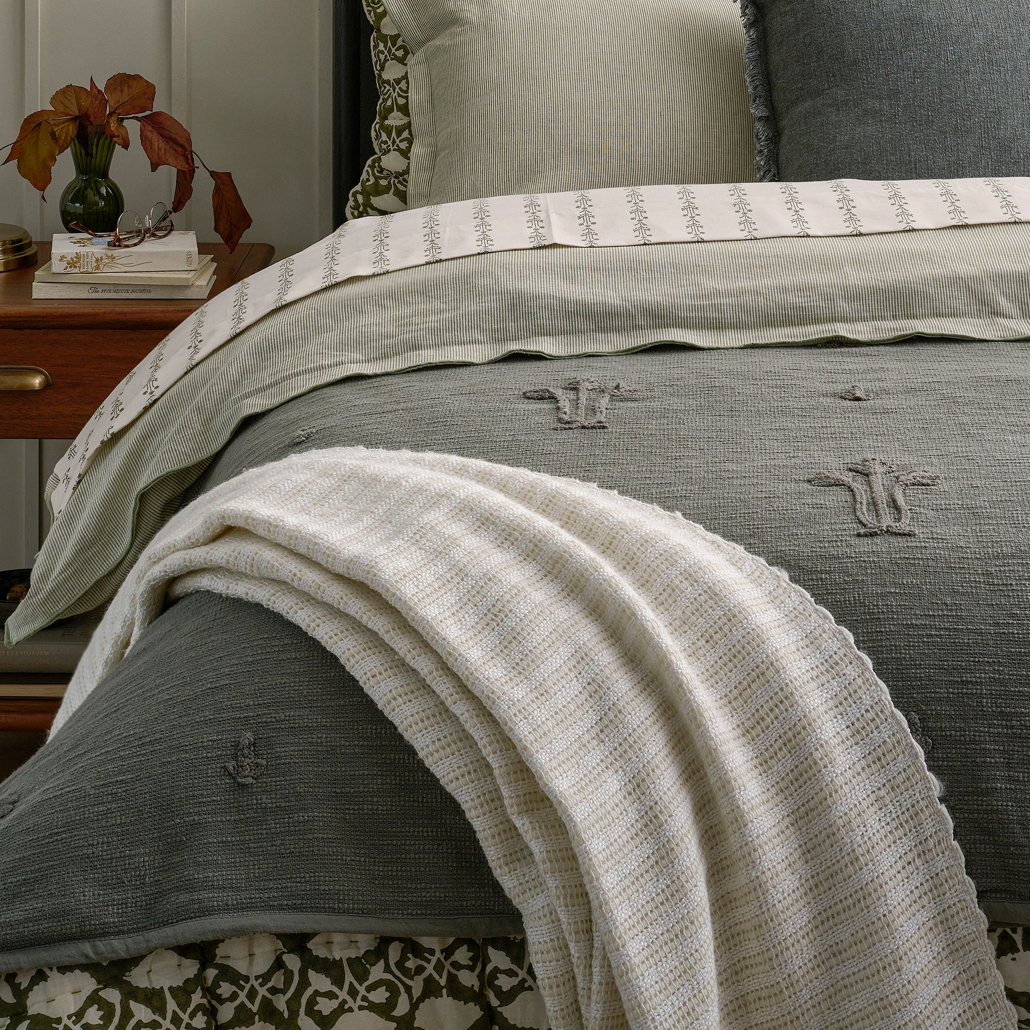 Petrol Blue Tulip Textured Coverlet - Image 2