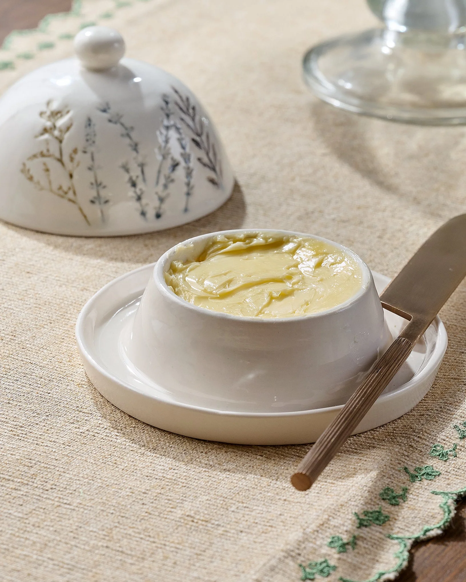 Pressed Floral Ceramic Butter Dish