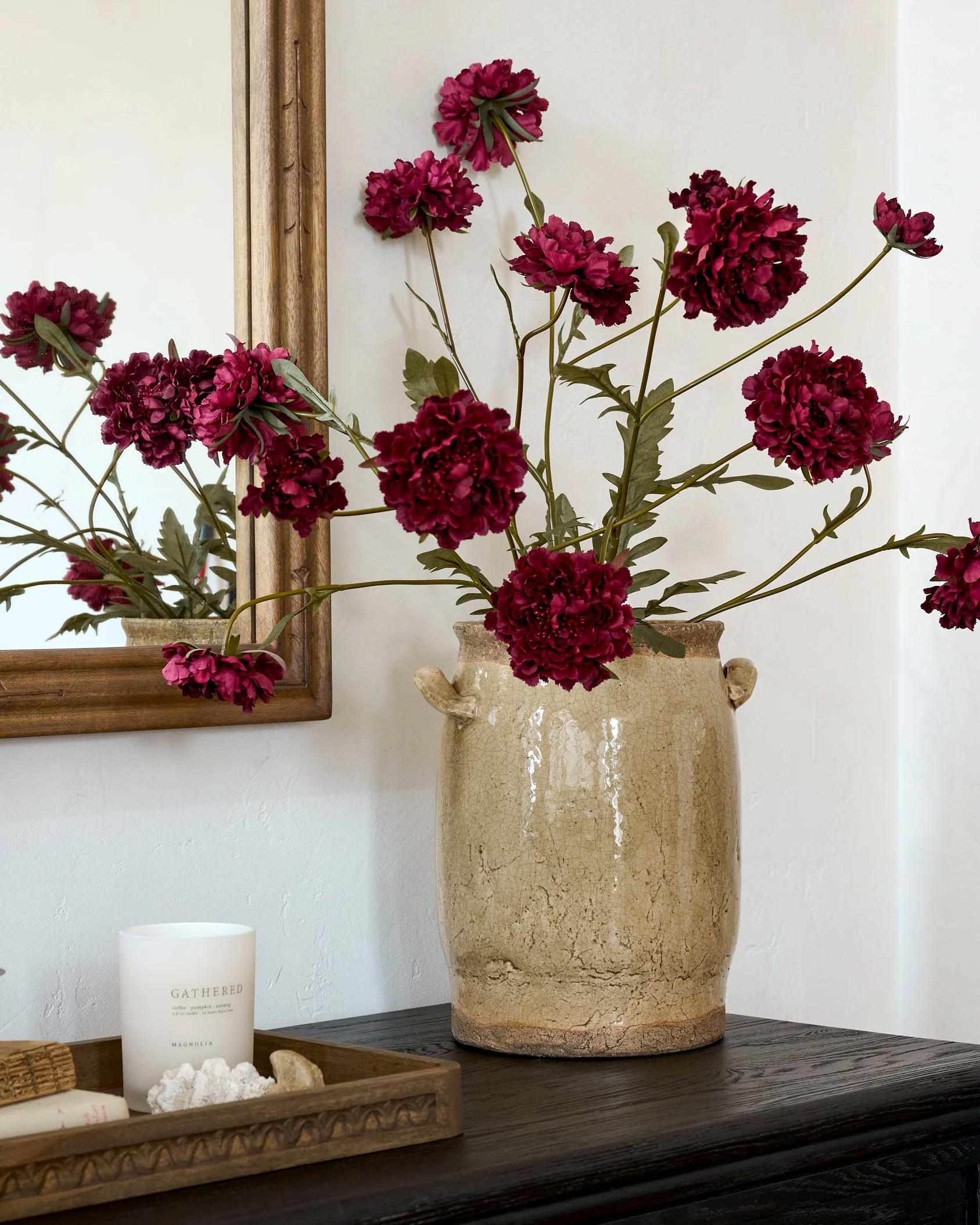 Real Touch Red Velvet Scabiosa Stem - Image 2