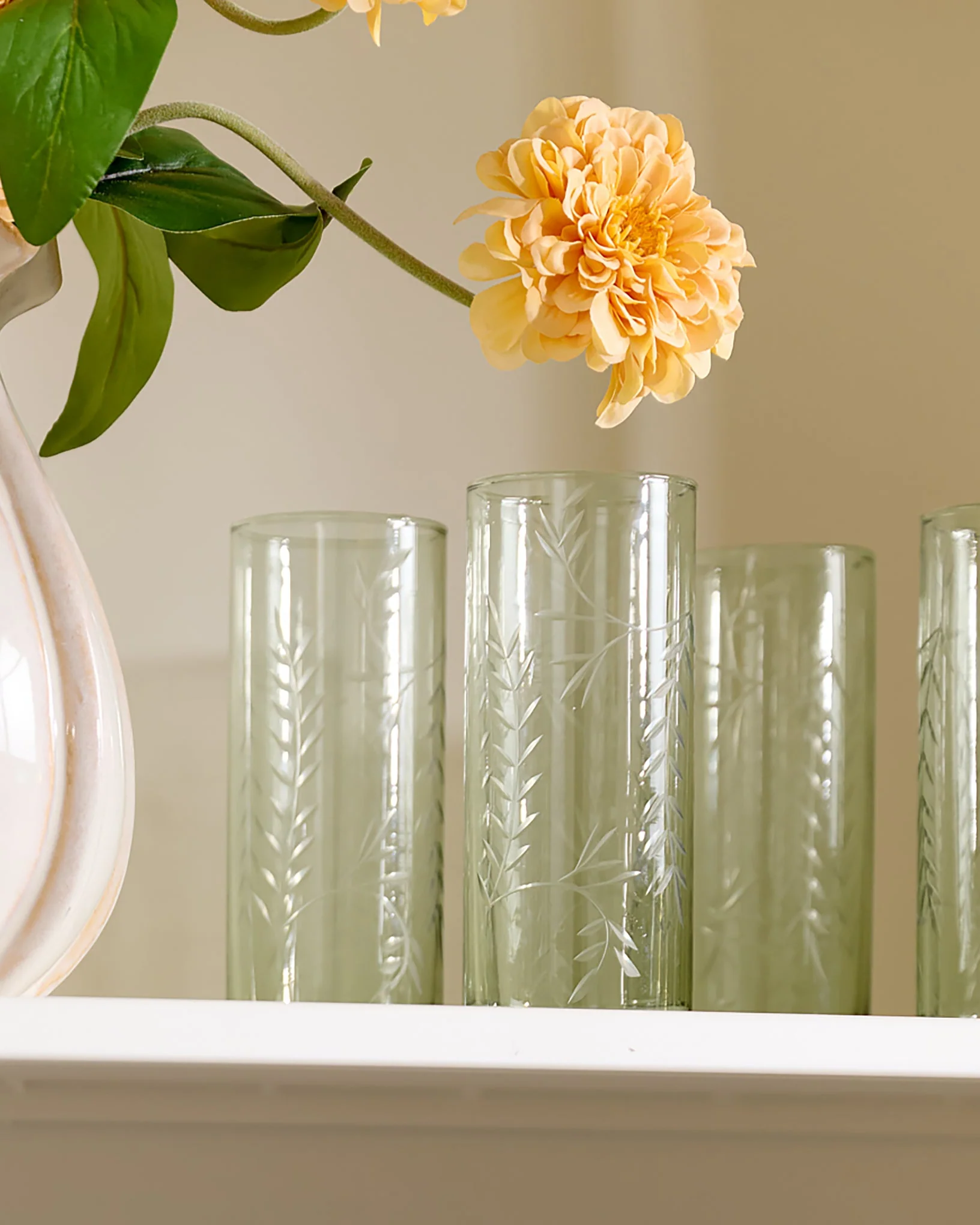 Recycled Etched Glass Tumbler, Green - Image 2