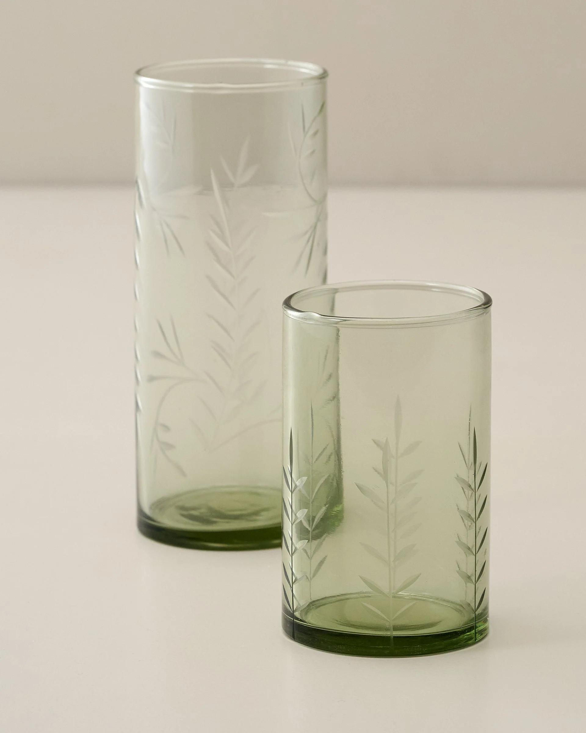 Recycled Etched Glass Tumbler, Green - Image 4