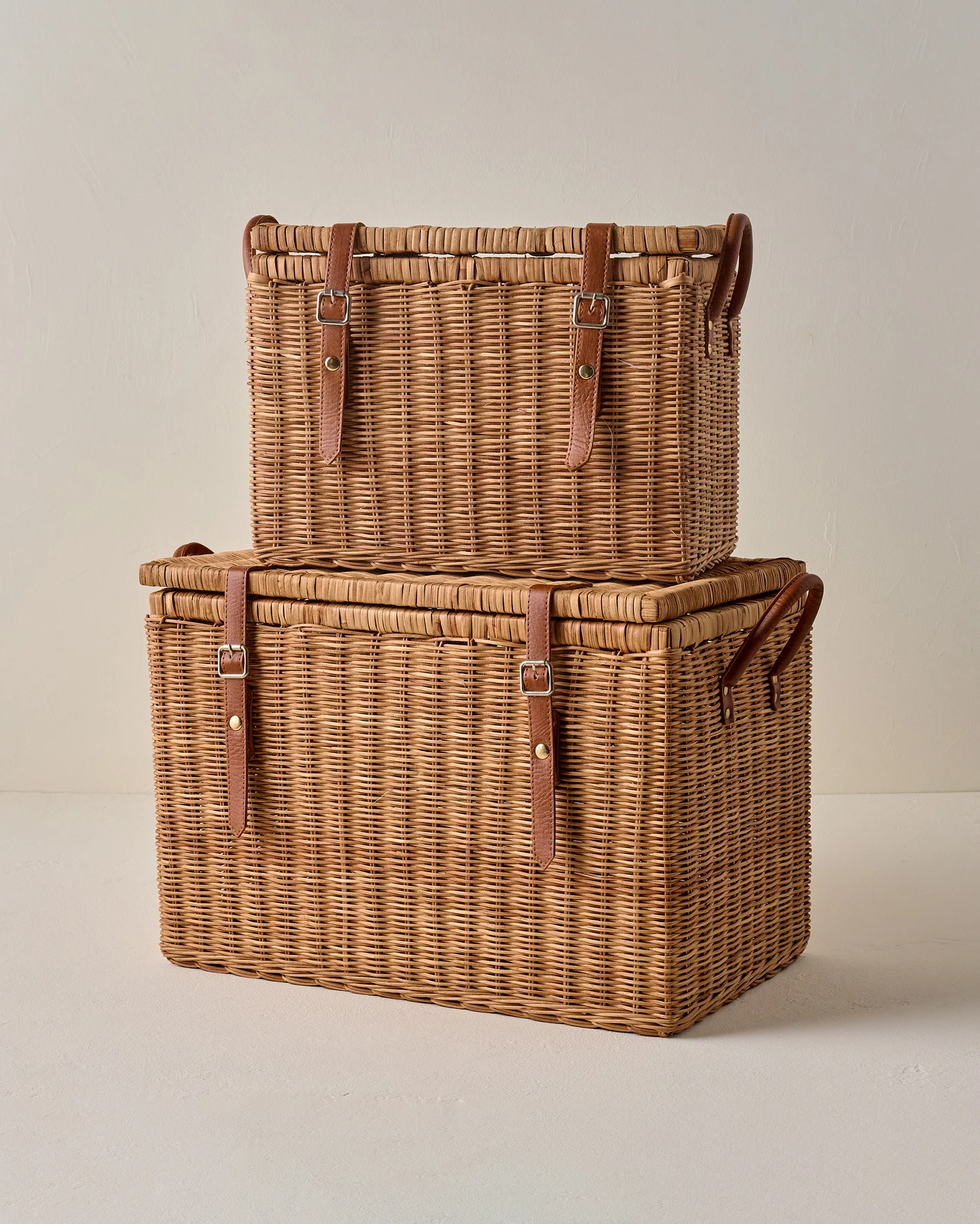 Reid Woven Storage Trunk with Leather Handles - Image 2