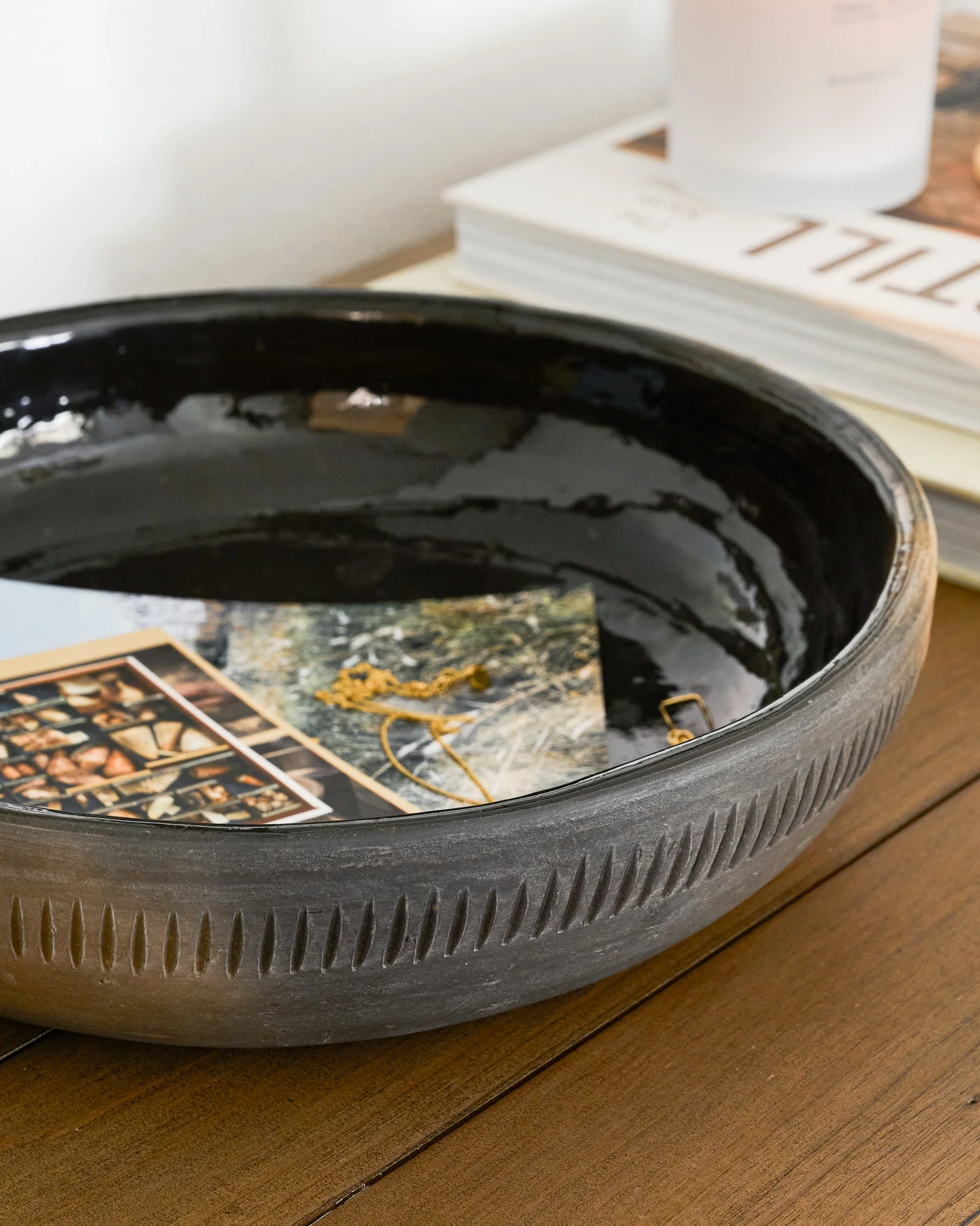 Rustic Black Clay Accent Bowl - Image 2