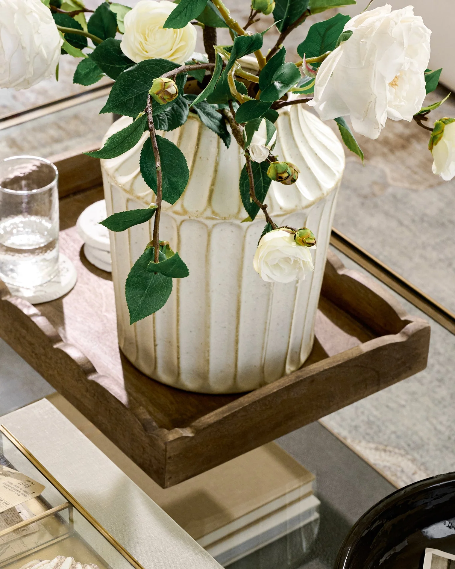 Scalloped Antiqued Wood Tray - Image 3