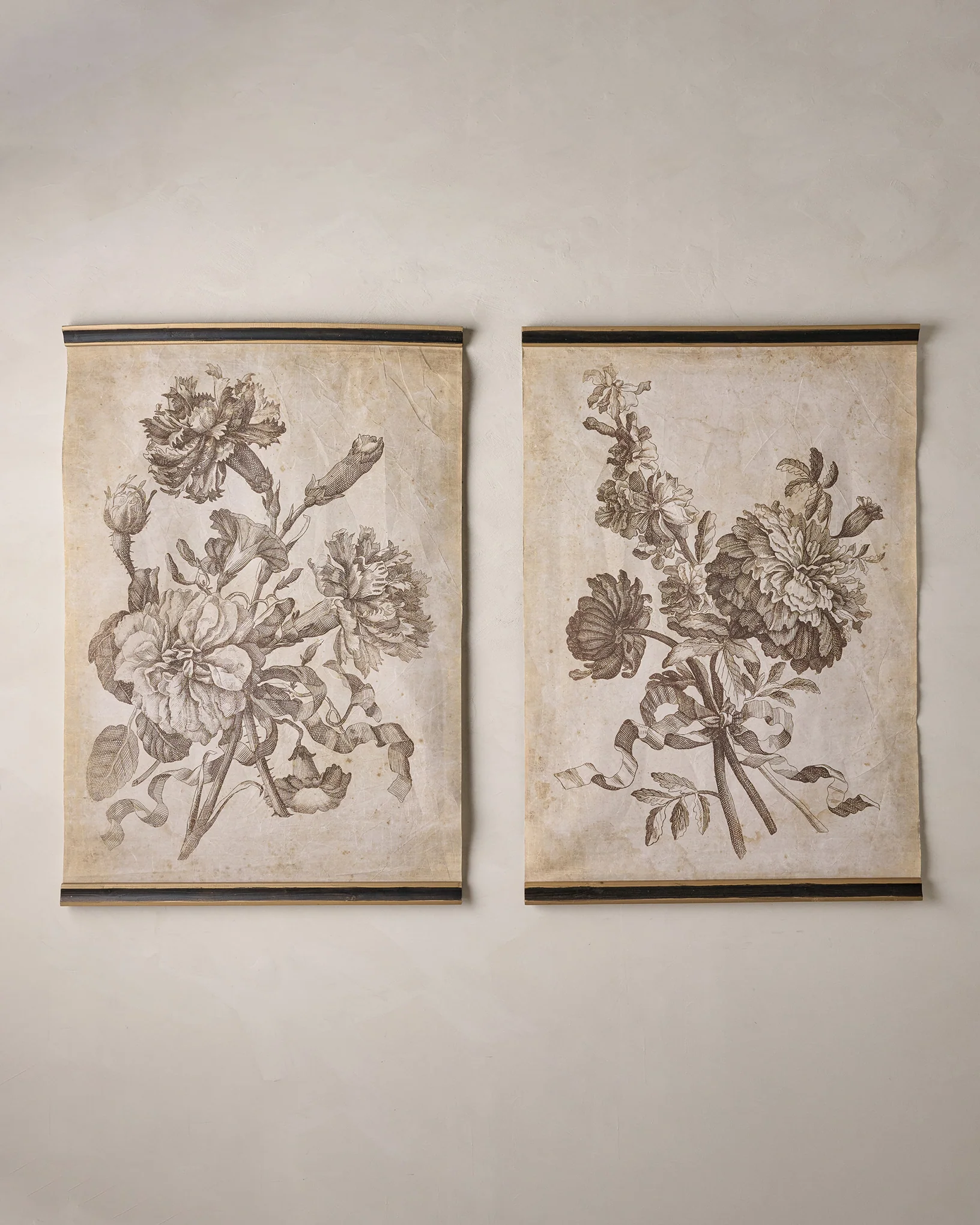 Set of II Vintage Floral Sketch Tapestry - Image 2