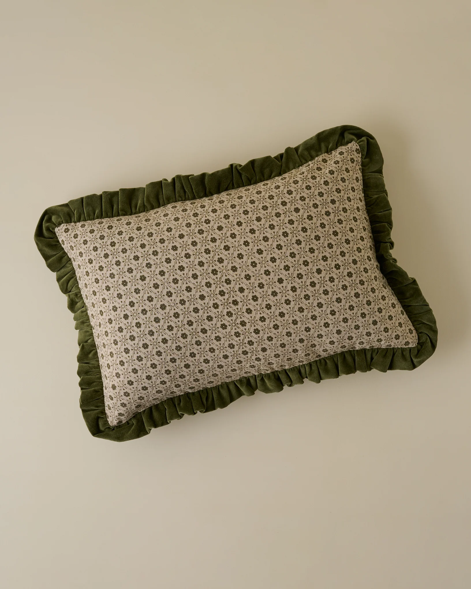 Thea Block Print Pillow with Velvet Ruffle Edge - Image 2