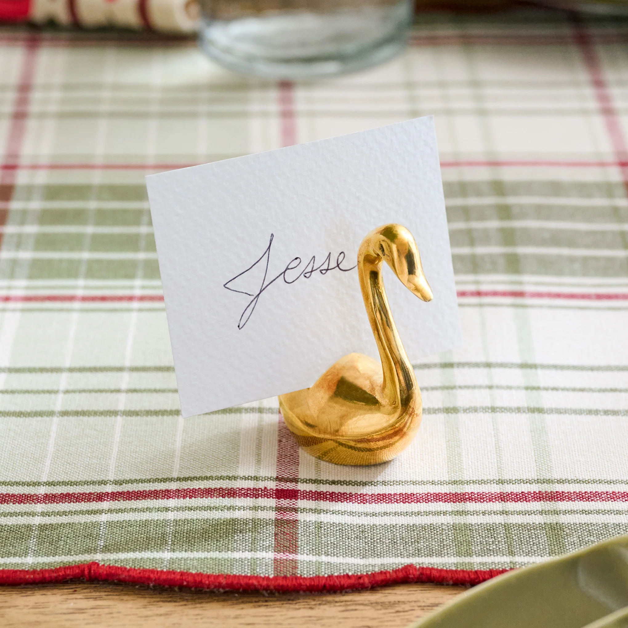 Vintage-Inspired Brass Swan Card Holder