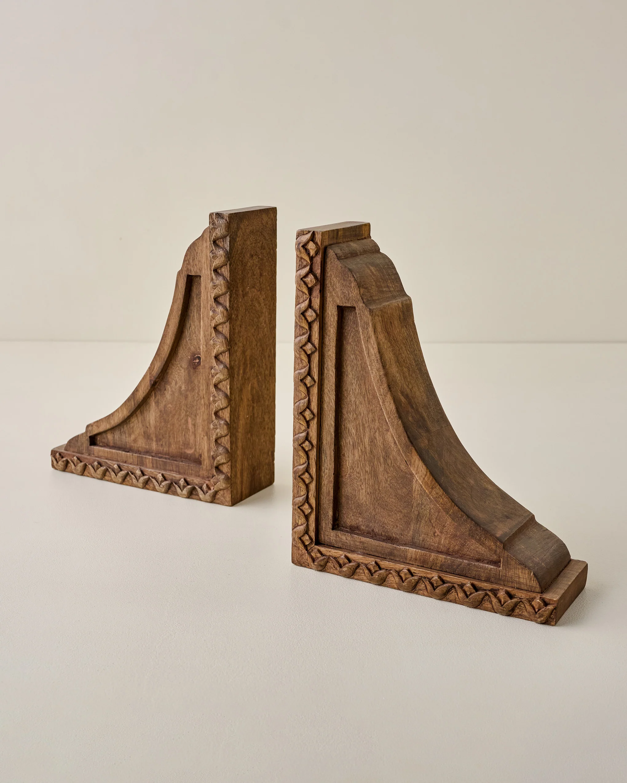 Warren Hand Carved Wood Bookends - Image 2