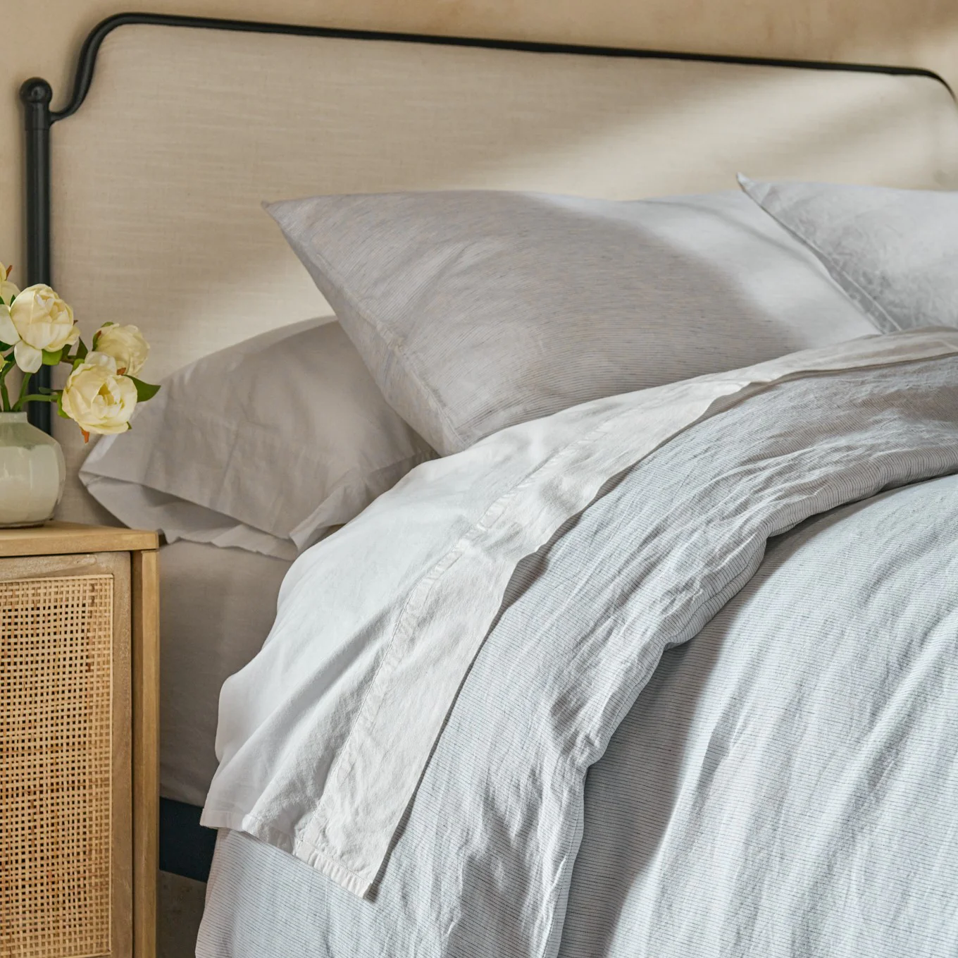 White Stripe Linen Cotton Duvet Cover - Image 4