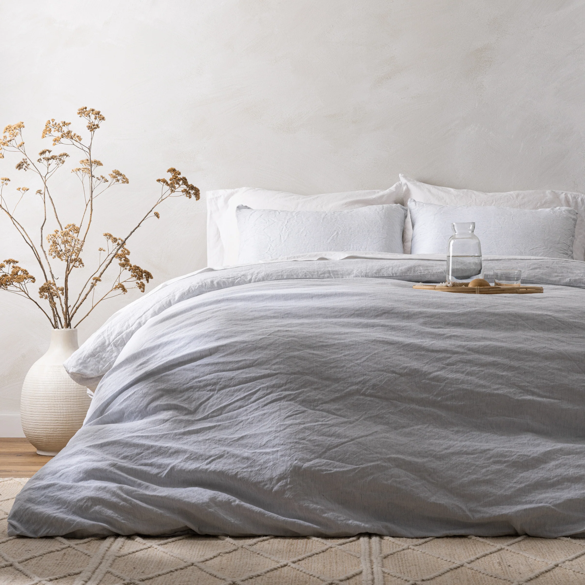 White Stripe Linen Cotton Duvet Cover - Image 6