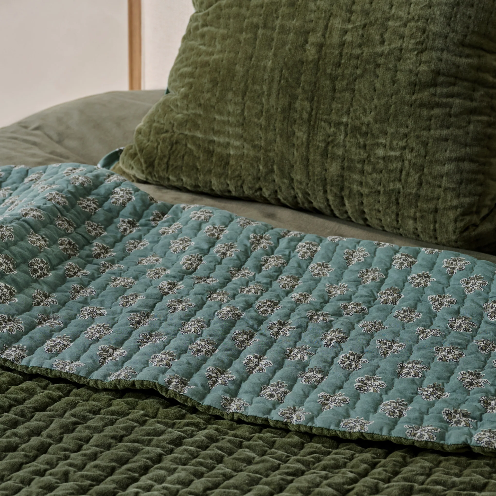 Winter Moss Audrey Velvet Block Print Quilt + Sham Set (Queen) - Image 2