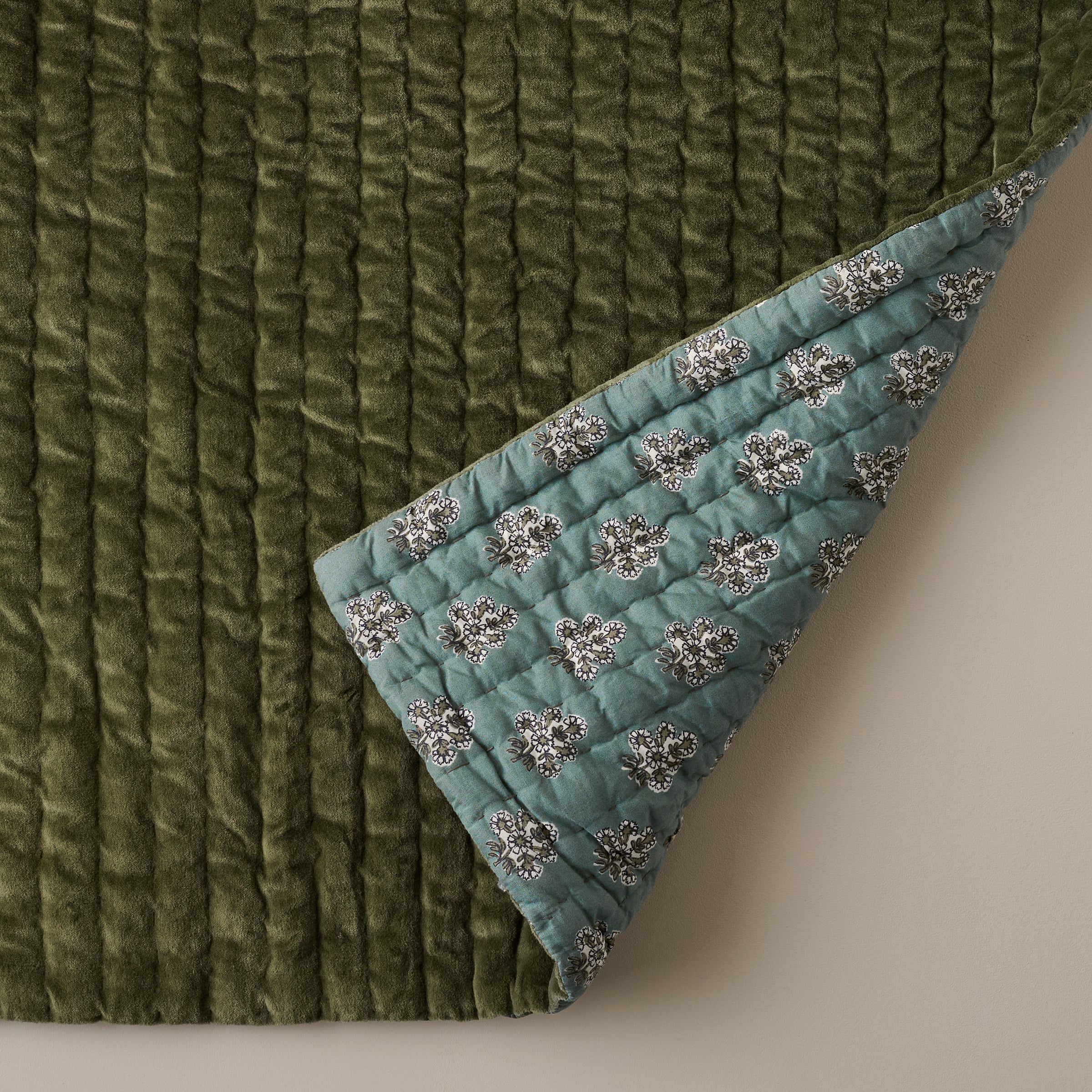 Winter Moss Audrey Velvet Block Print Quilt + Sham Set (Queen) - Image 4