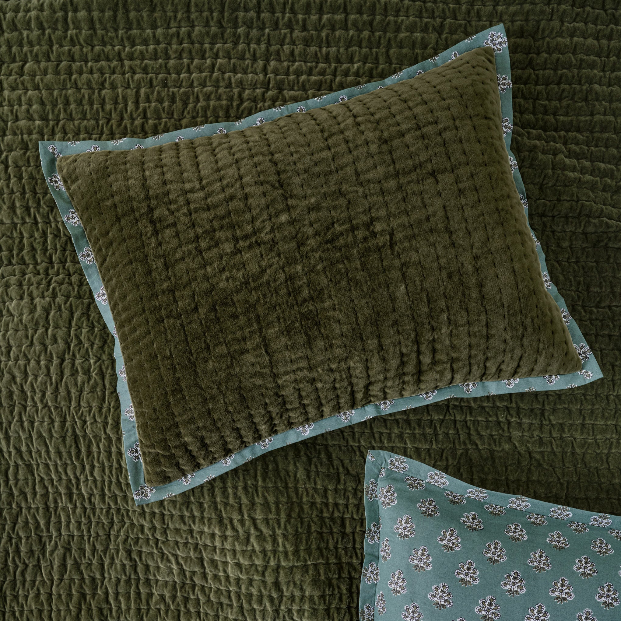 Winter Moss Audrey Velvet Block Print Quilt + Sham Set (Queen) - Image 5